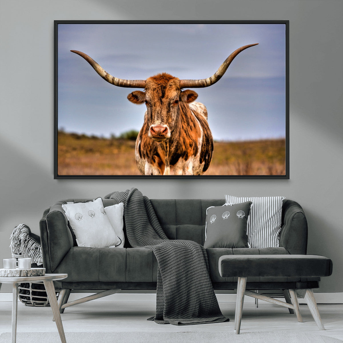 Texas Longhorn Wall Art Print, Framed Longhorn Cow Wall Art