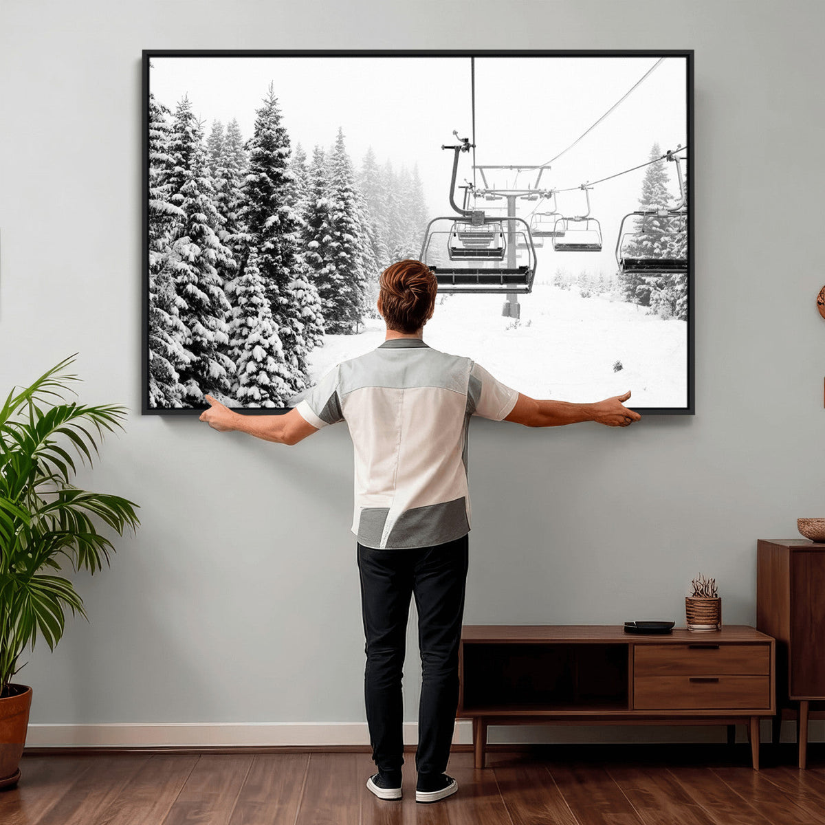 Ski Wall Art - Ski Lift Wall Art Canvas Print Snow Covered