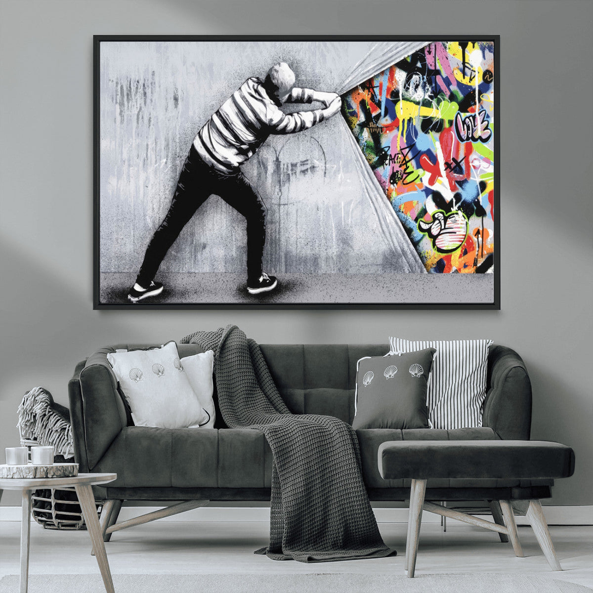 Banksy Art Behind the Curtain Street Wall Art Canvas Print |