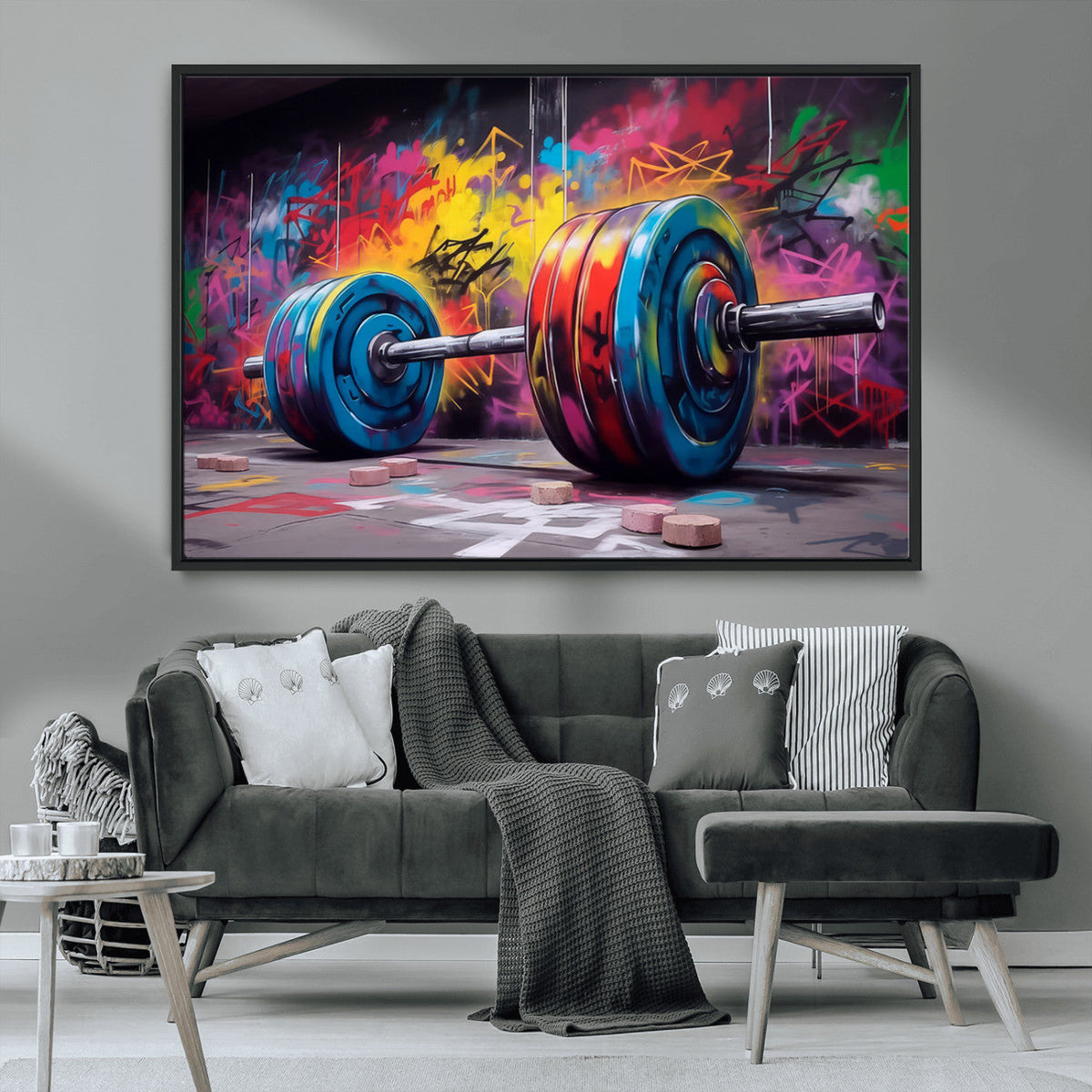 Abstract Graffiti Barbell Canvas Wall Art – Urban Fitness