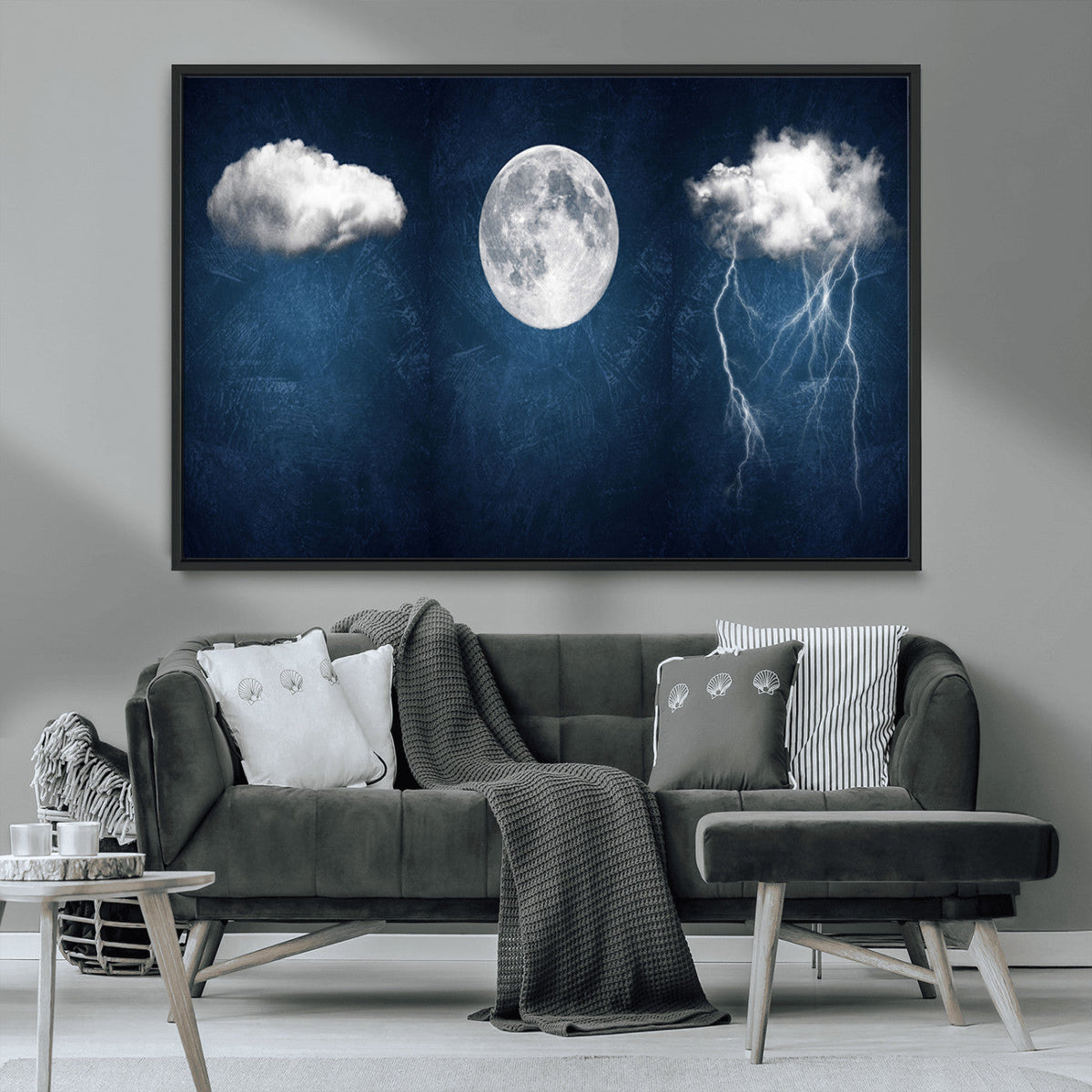 Dark Blue Cloud Art, 3 Piece Indigo Blue Wall Art, Aesthetic