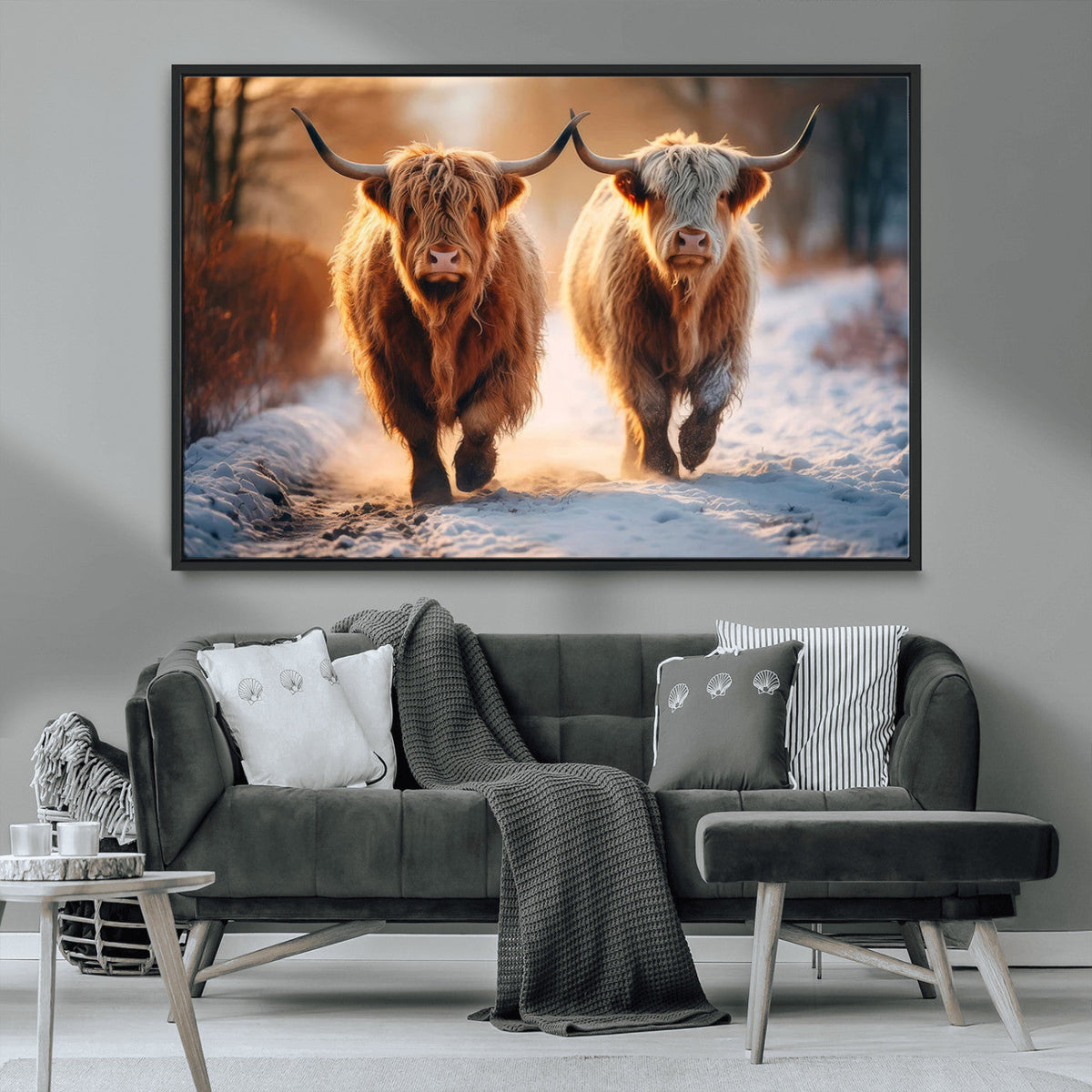 Scottish Highland Cow Horn Farm Wall Art Canvas Print