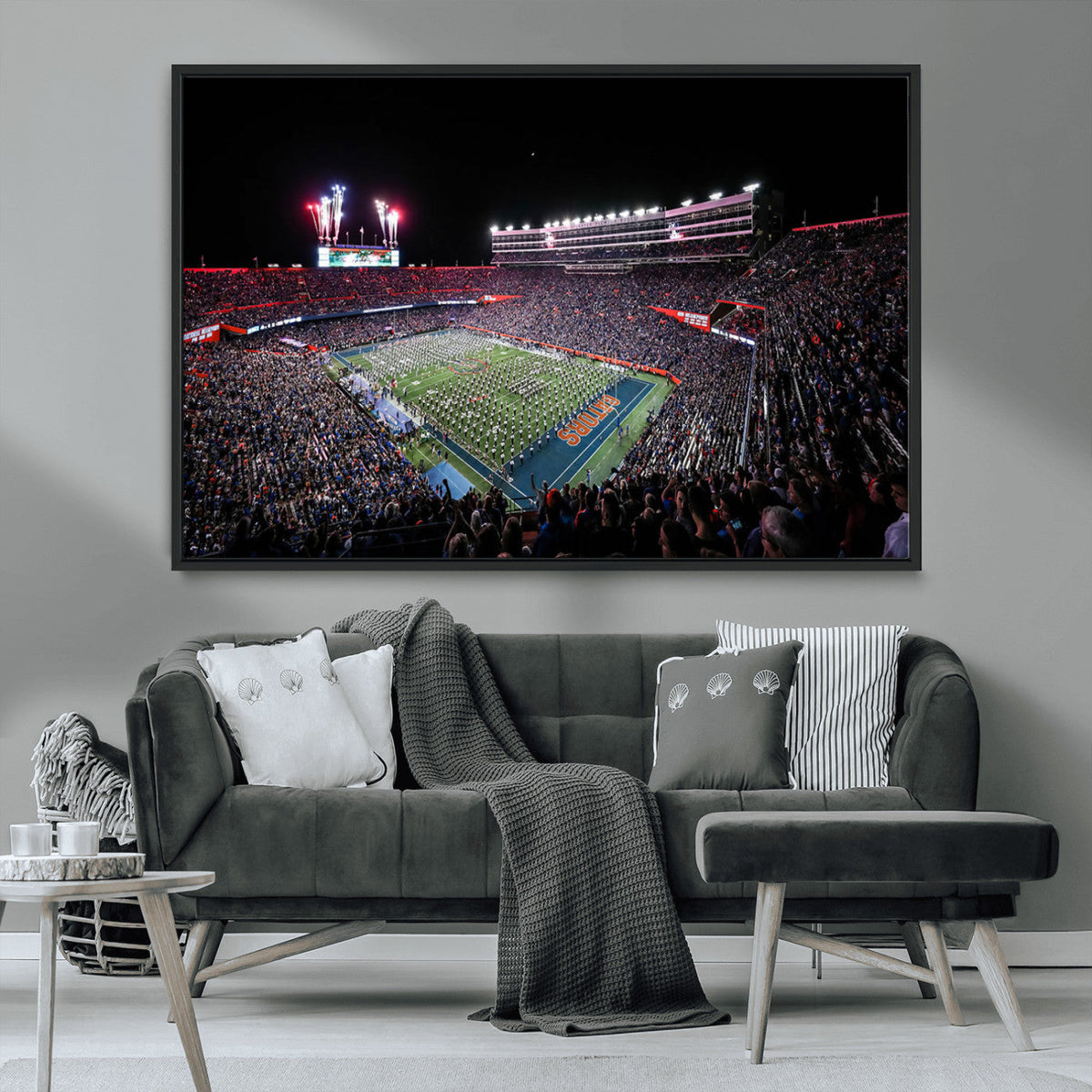 Ben Hill Griffin Stadium Night Game Triple Canvas Wall Art -