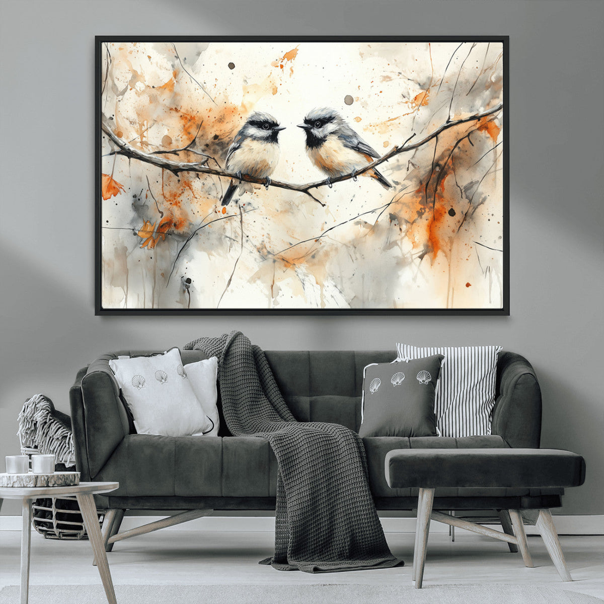 Abstract Watercolor Chickadee Bird Canvas Wall Art Print -