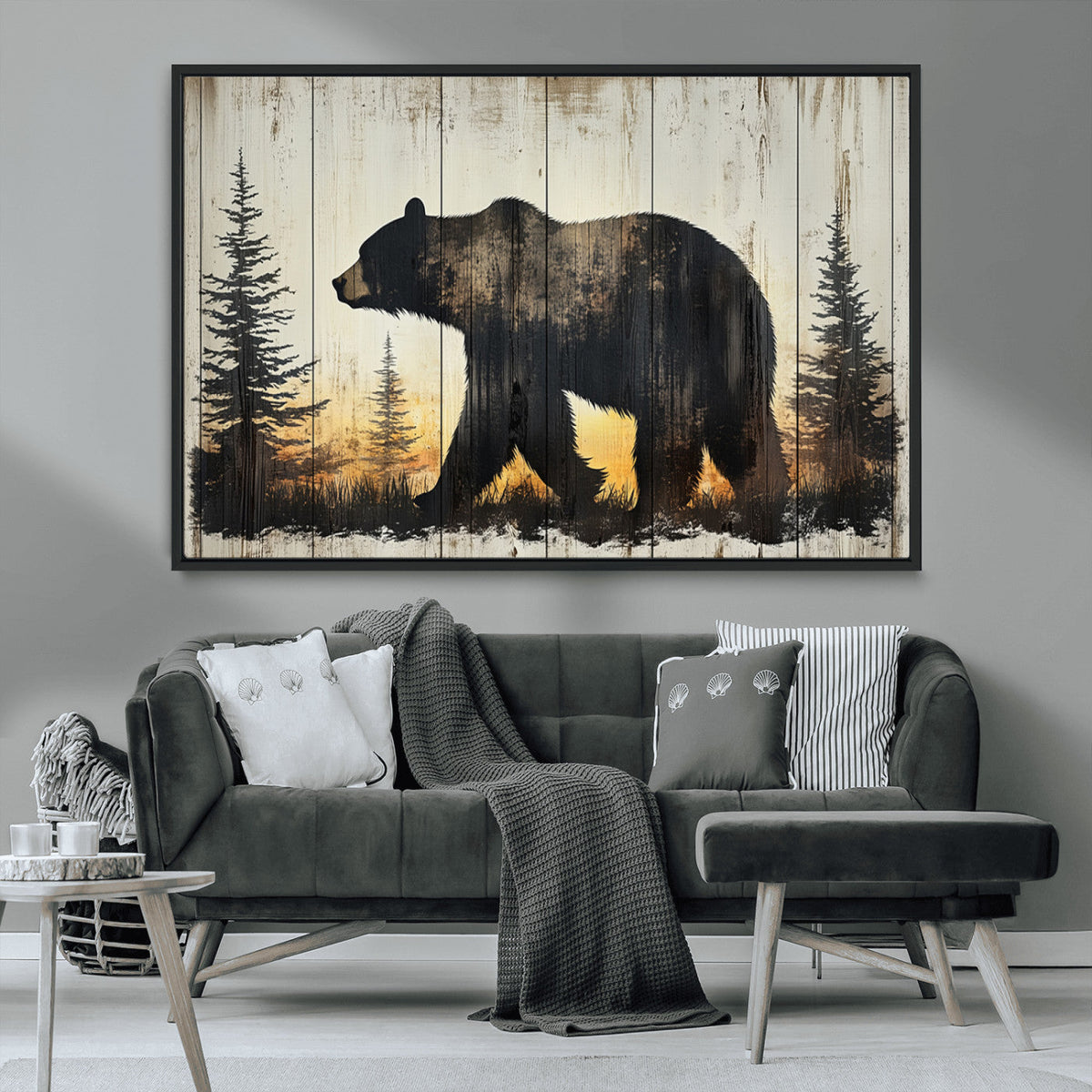 Vintage Bear Wall Art Canvas Print for Farmhouse - Mountain