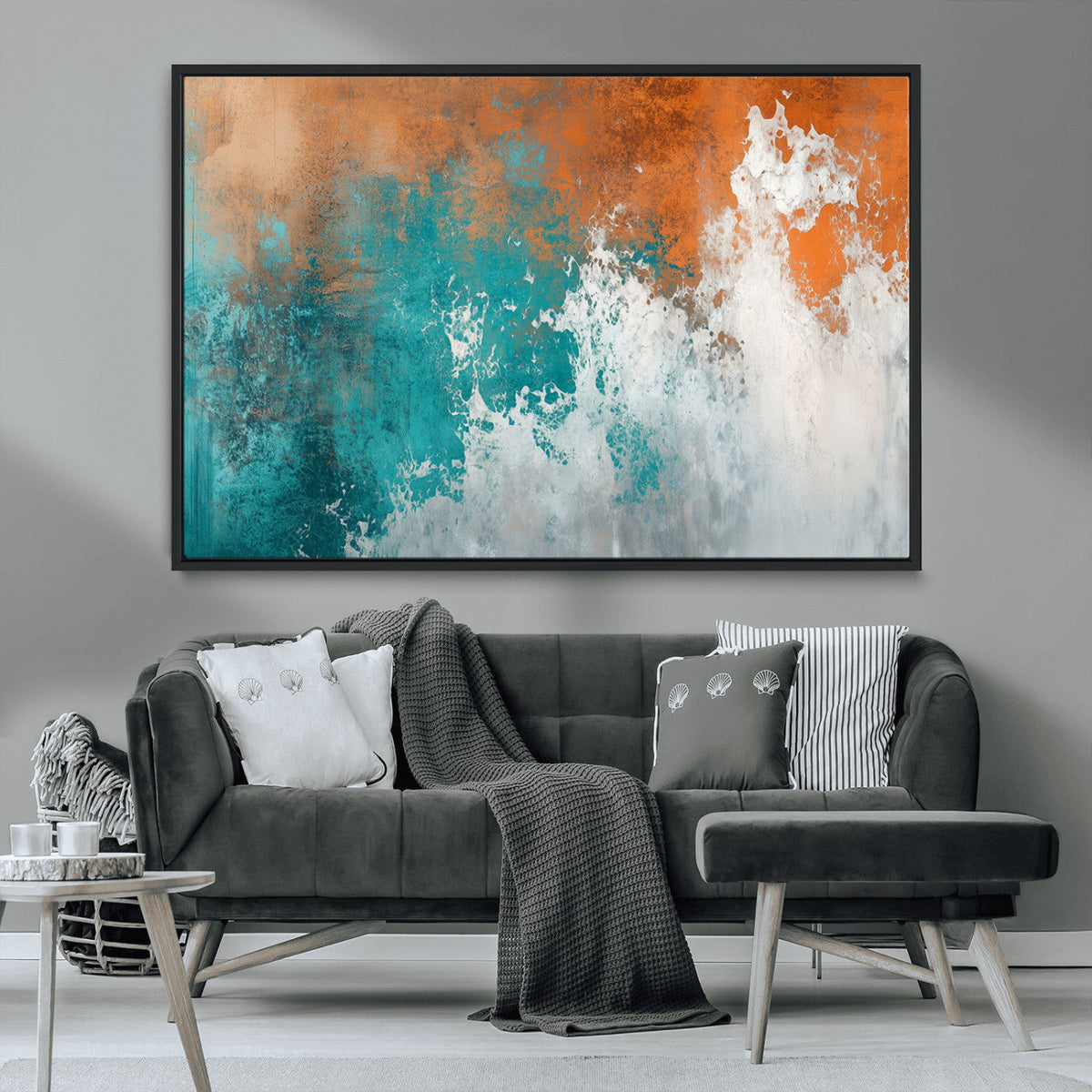 Vintage Abstract Print - Bold Teal and Orange Canvas Wall
