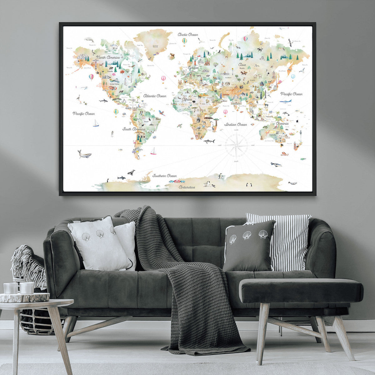 Animal World Map for Kids Room Decor