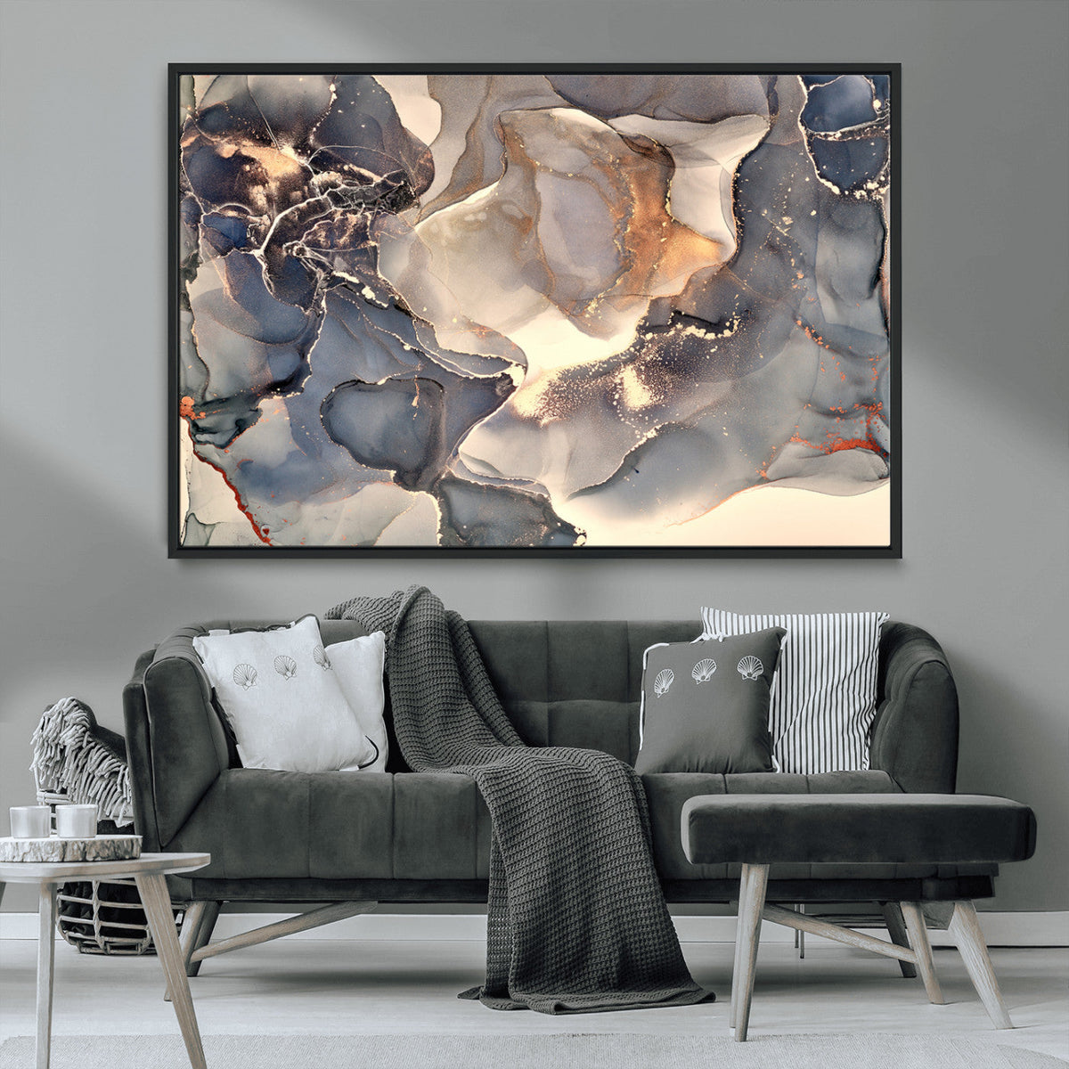 Abstract Blue and Gold Wall Art - Fluid Ink Artwork - Modern
