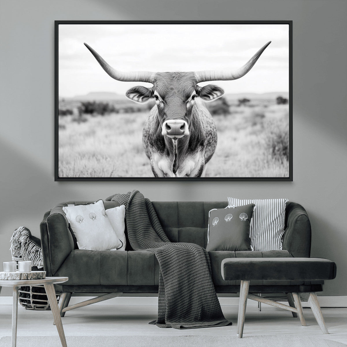 Highland Cow Wall Art Canvas Print – Black and White Western