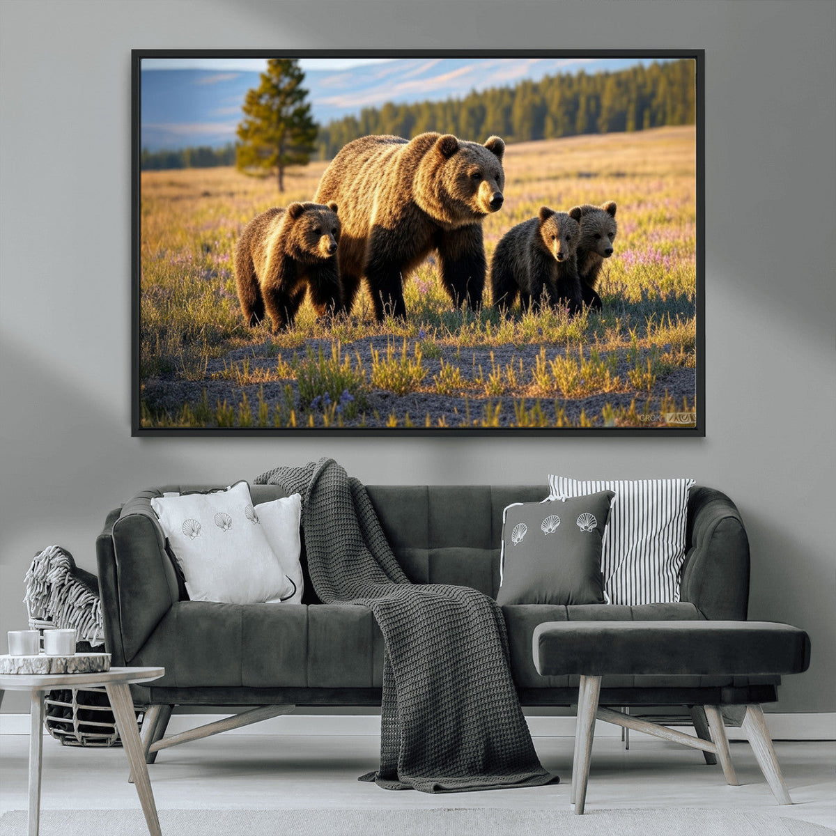 Grizzly Bear Family Wall Art Canvas Print – Majestic
