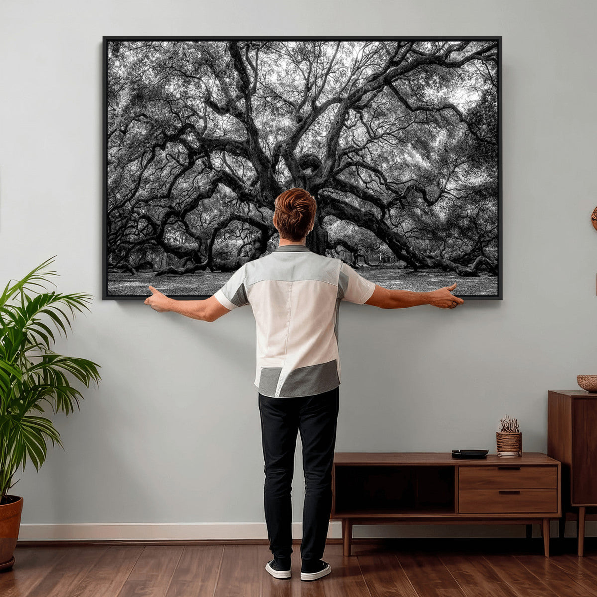 Black and White Old Angel Oak Tree Wall Art Canvas Print