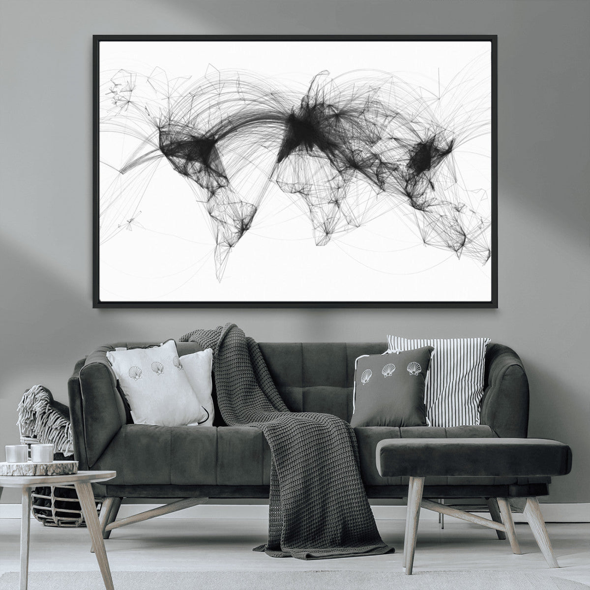 Flight Routes Air Traffic Map Canvas Wall Art - Framed -