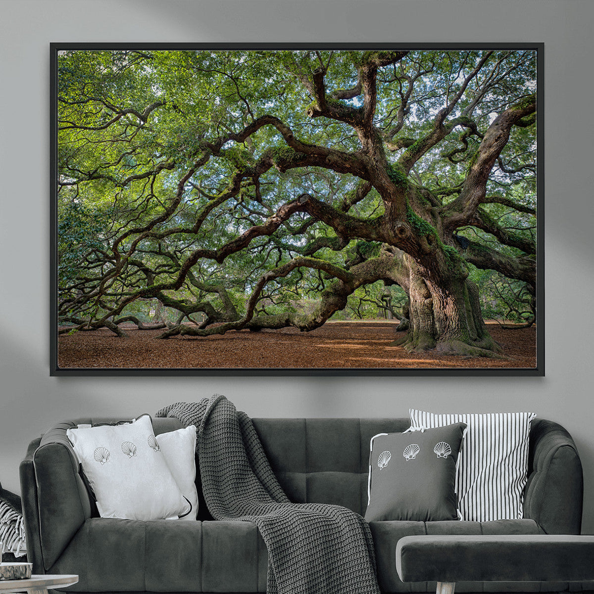 Historic Tree Wall Art – Framed Mossy Branch Canvas Artwork,