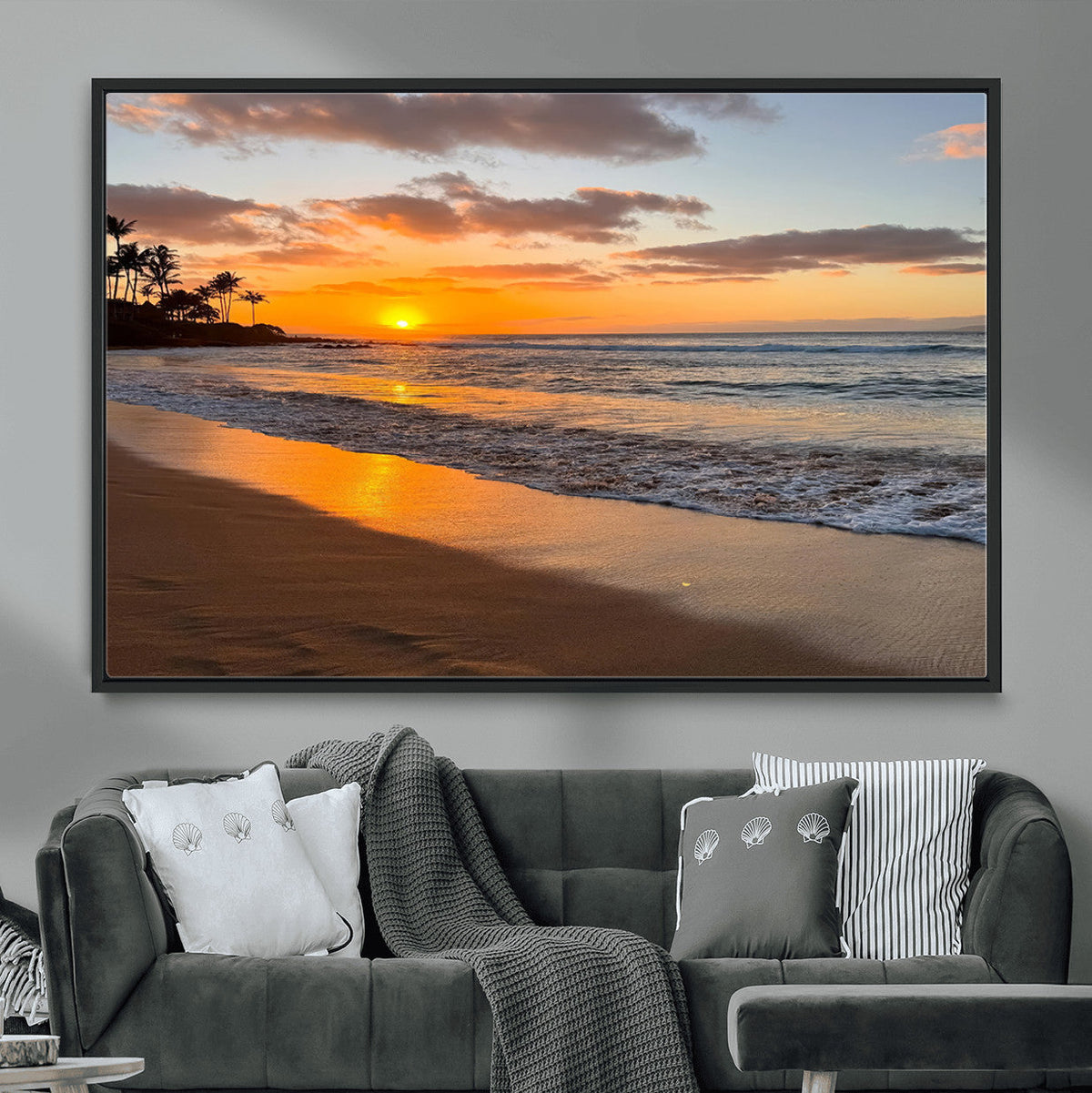 Tropical Beach Wall Art – Framed Sunset Ocean Canvas