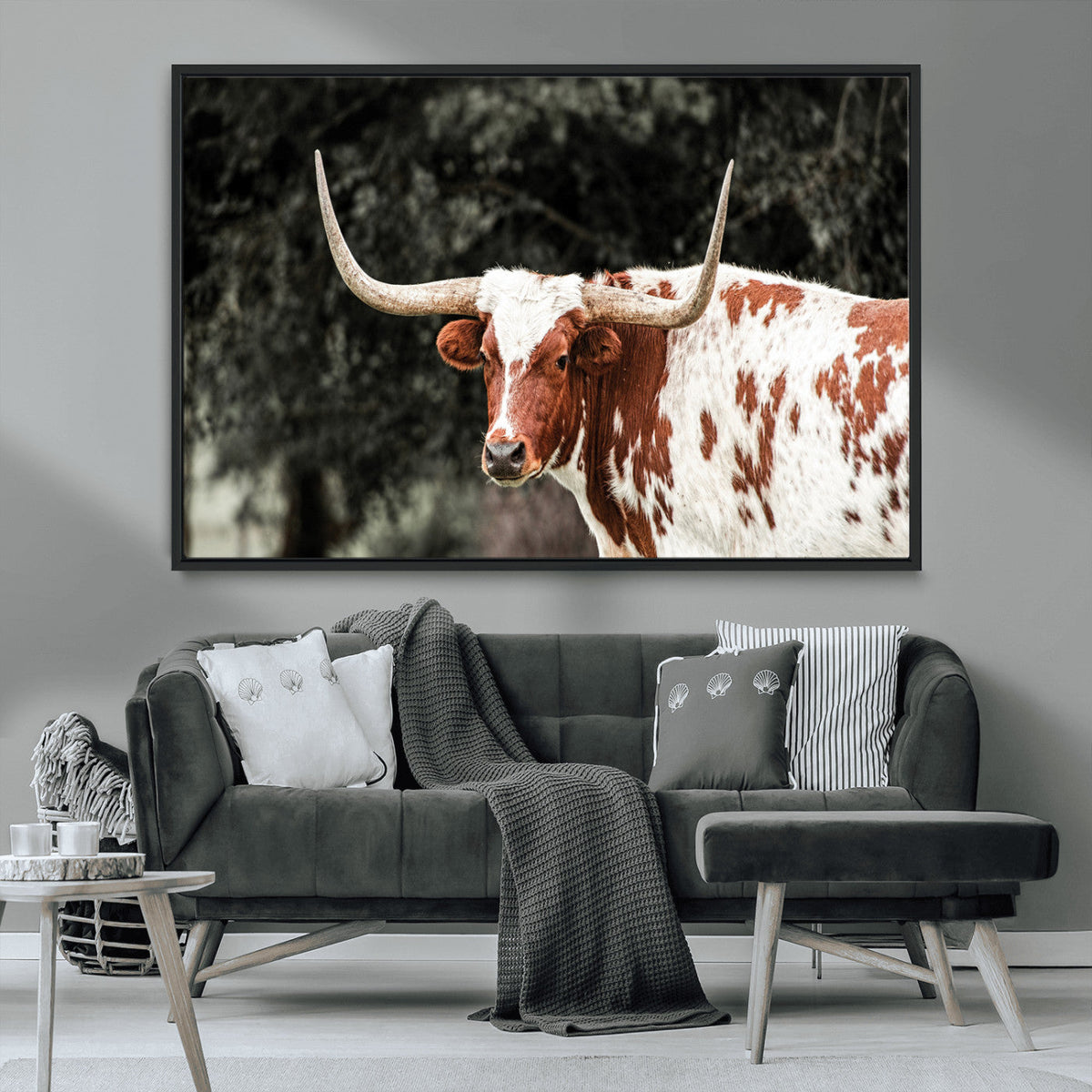 Texas Longhorn Wall Art Canvas Print – Framed Spotted Bull
