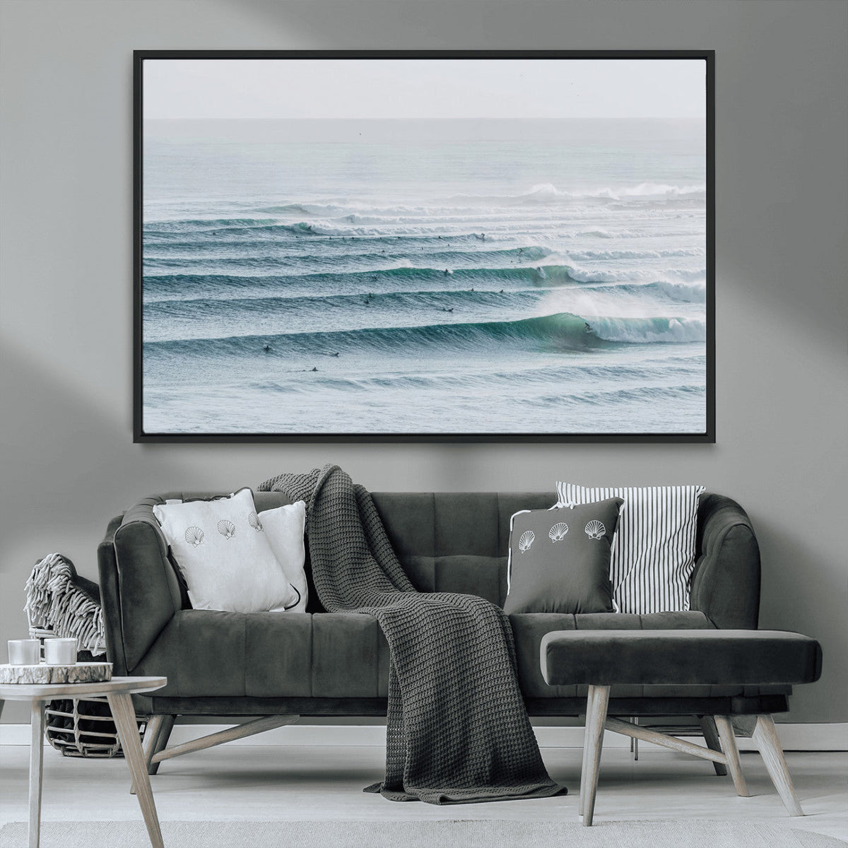 Ocean Waves Wall Art Canvas Print – Framed Surfer Lineup
