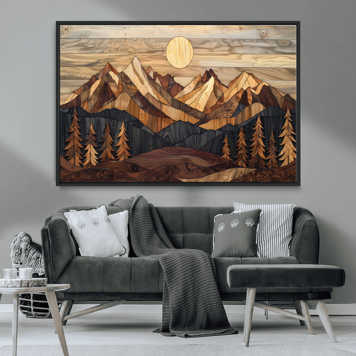 Wood Mountain Landscape Wall Art Canvas Print – Framed