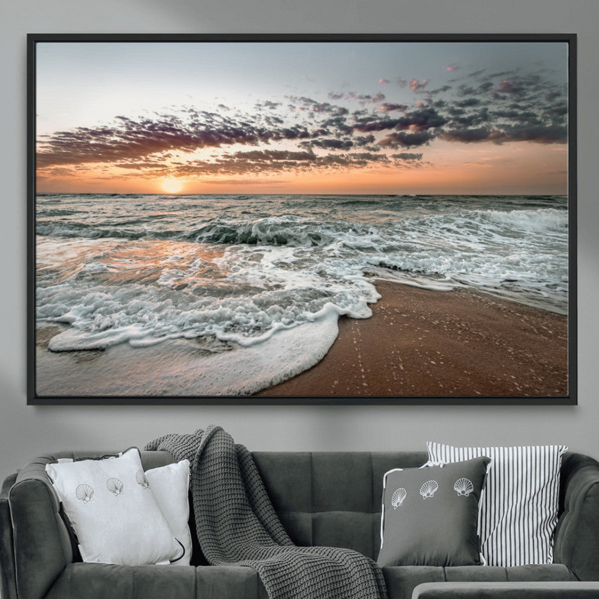 Ocean Sunset Wall Art Canvas Print – Framed Beach Waves