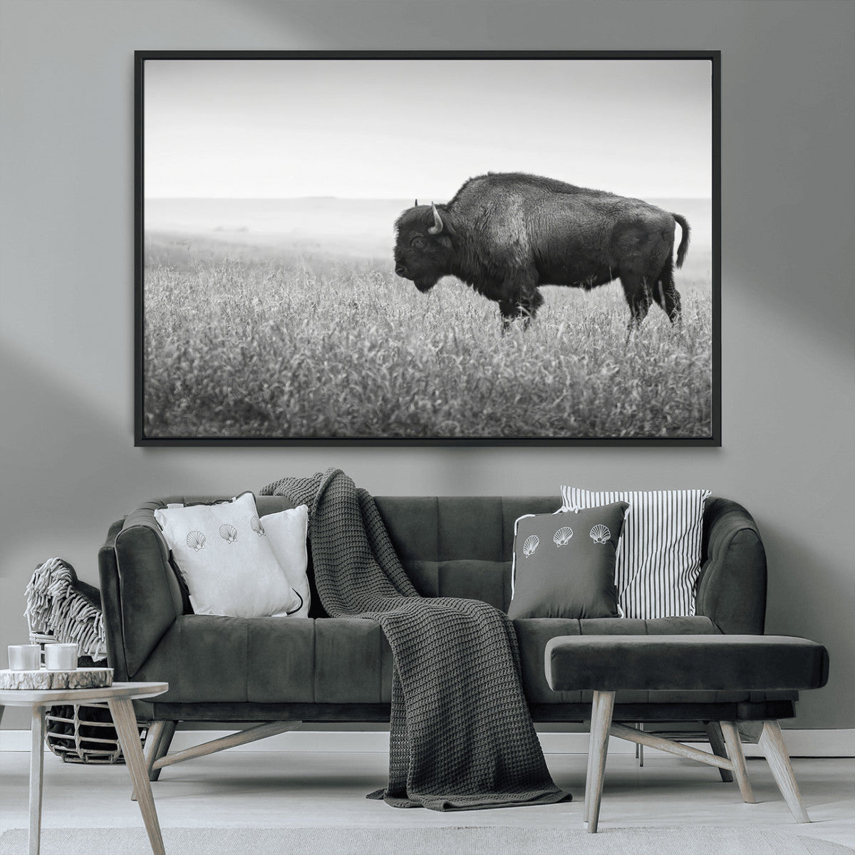 Bison Wall Art Canvas Print – Framed Rustic Wildlife Scene