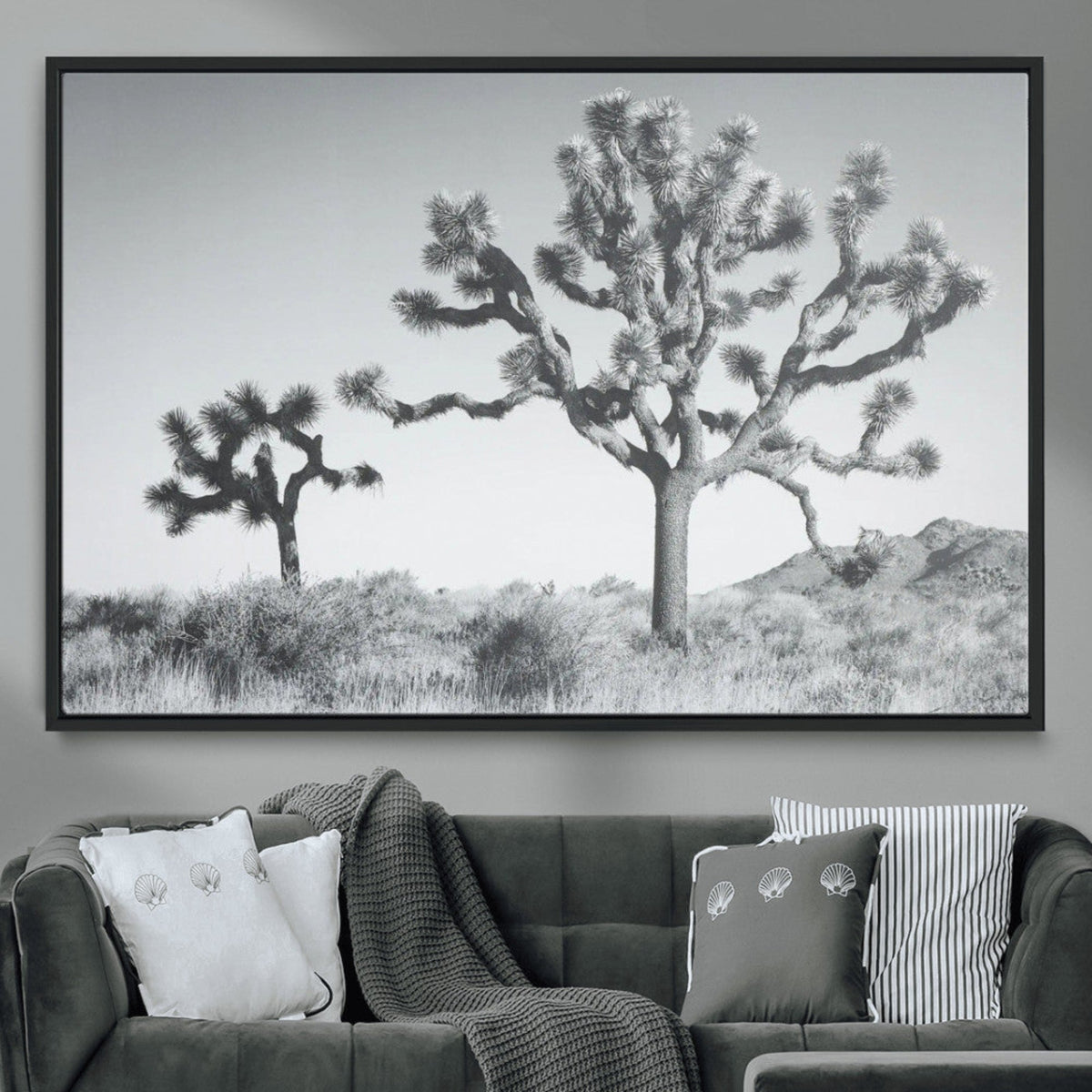 Joshua Tree Wall Art Canvas Print – Framed Black White