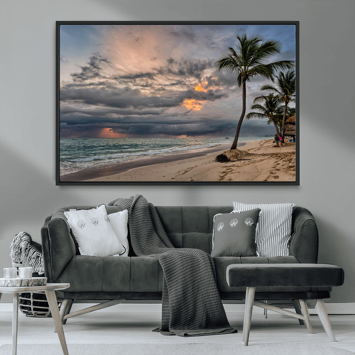 Tropical Storm Wall Art Canvas Print – Framed Moody Beach