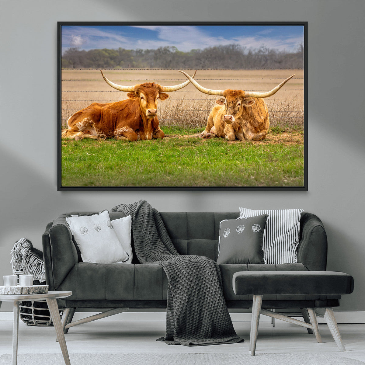 Texas Longhorn Pair Wall Art Canvas Print – Peaceful Rustic