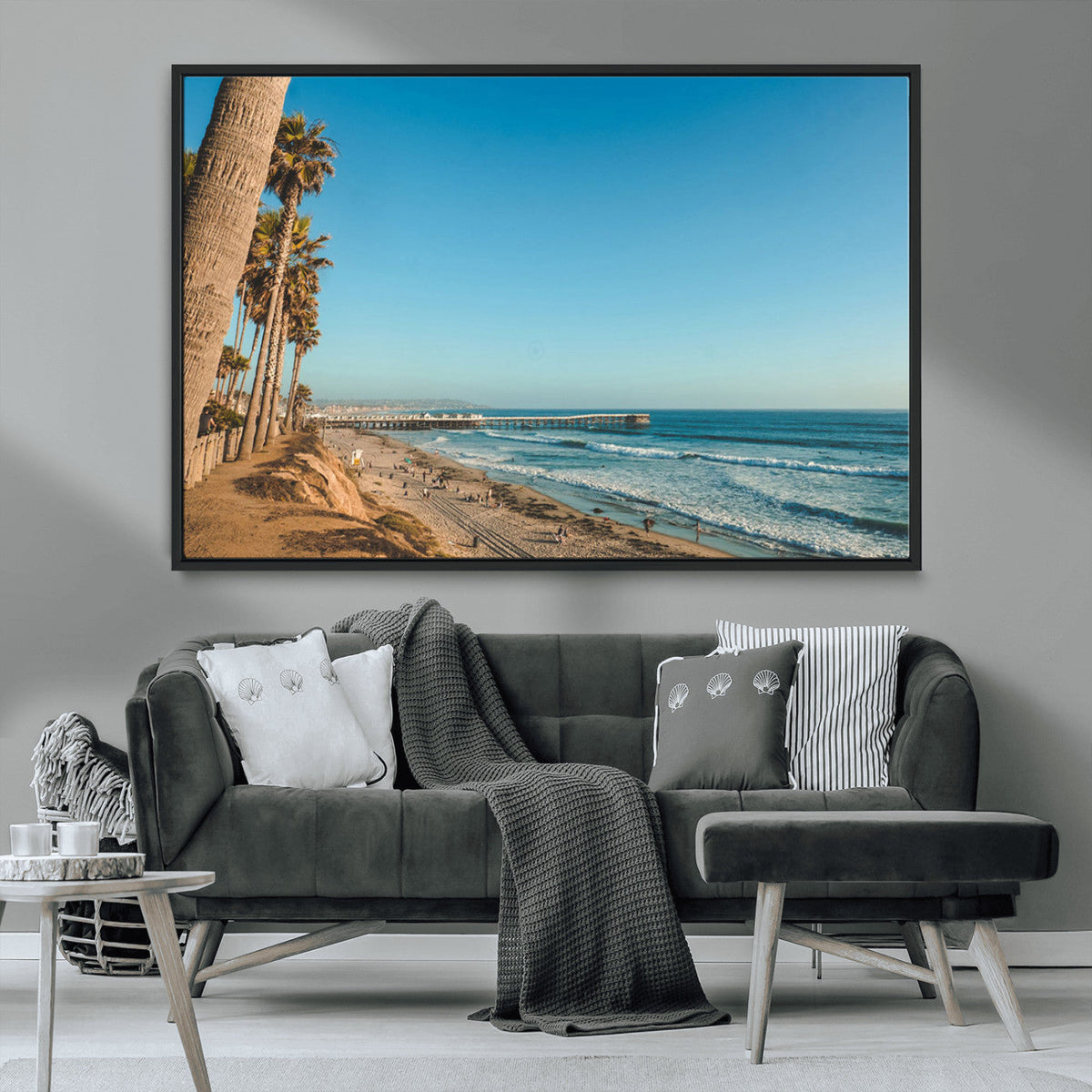 Scenic Beach Wall Art Canvas Print – Tall Palm Trees, Sandy