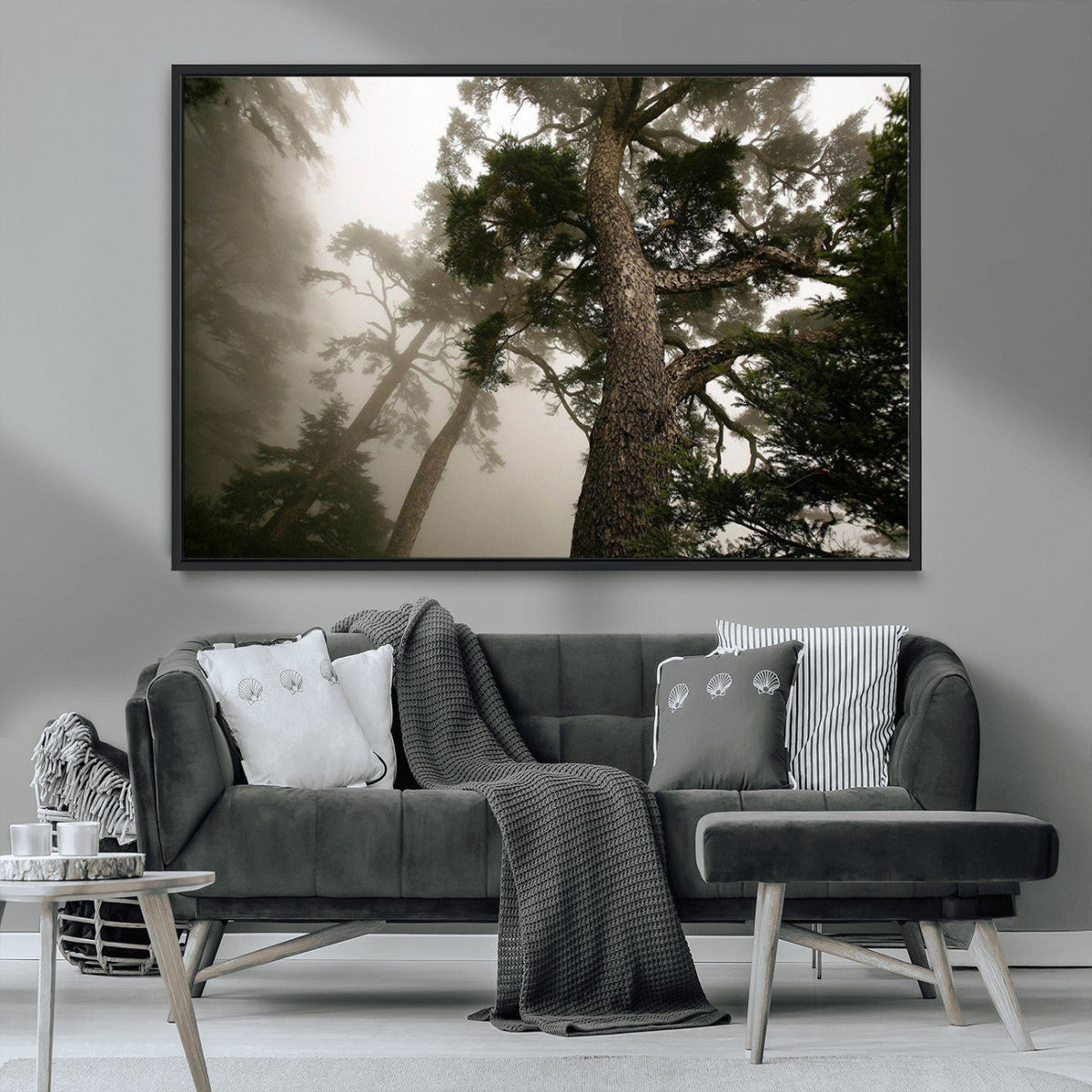 Misty Forest Canvas, Tall Trees Foggy Atmosphere Nature