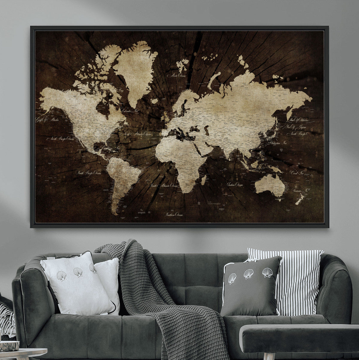 World Map Wall Art Canvas Print – Framed Travel Map Wall Art