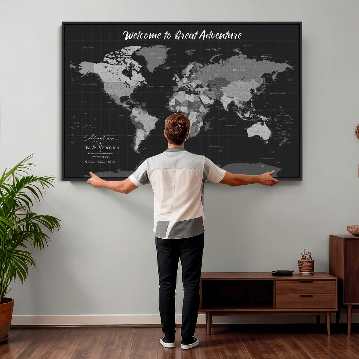Custom World Map Canvas with Pins – Custom Framed Push Pin Maps - NEWMAP-21