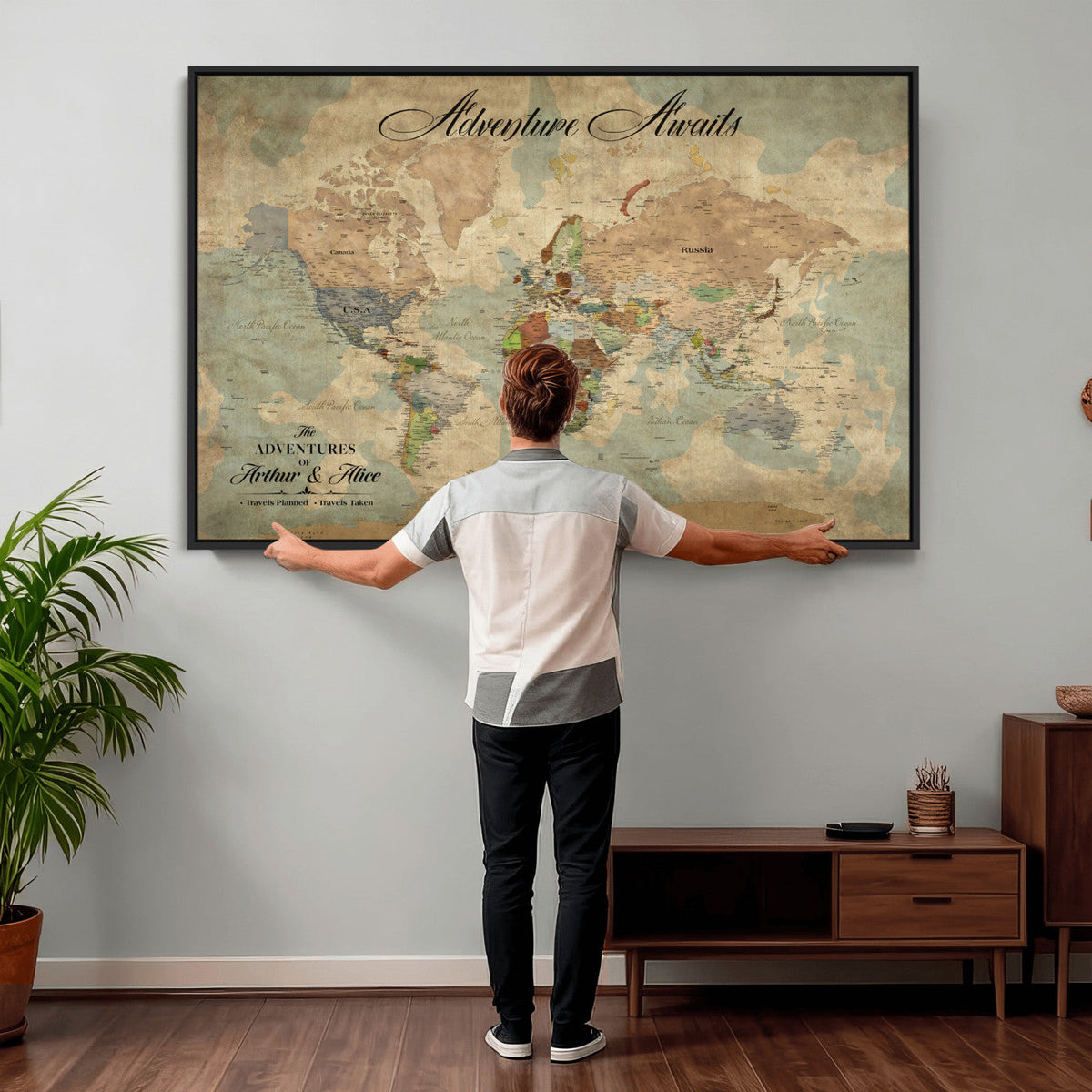 Customize Push Pin World Map Wall Canvas Print –