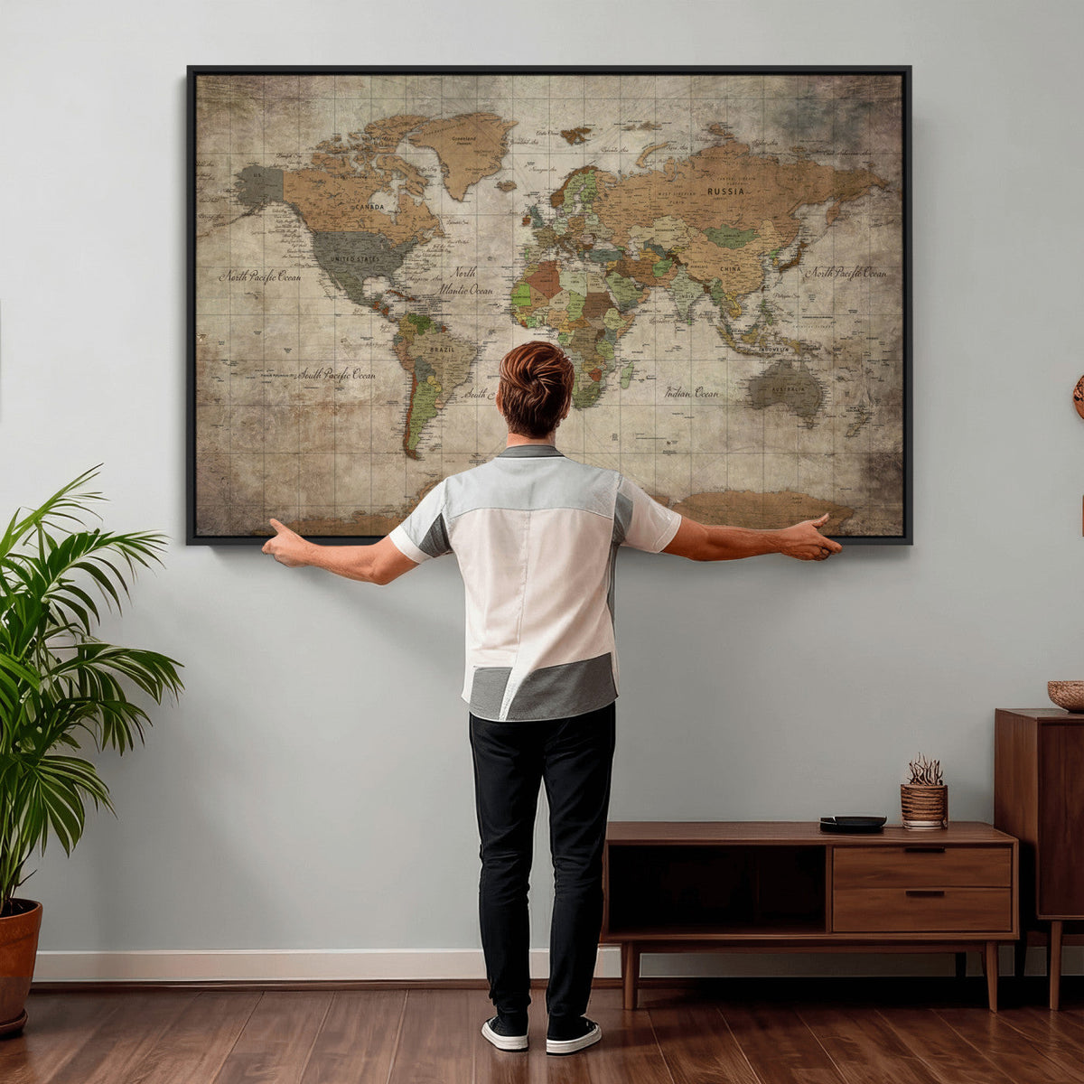 World Map Canvas Print – Framed Travel Map Wall Art for