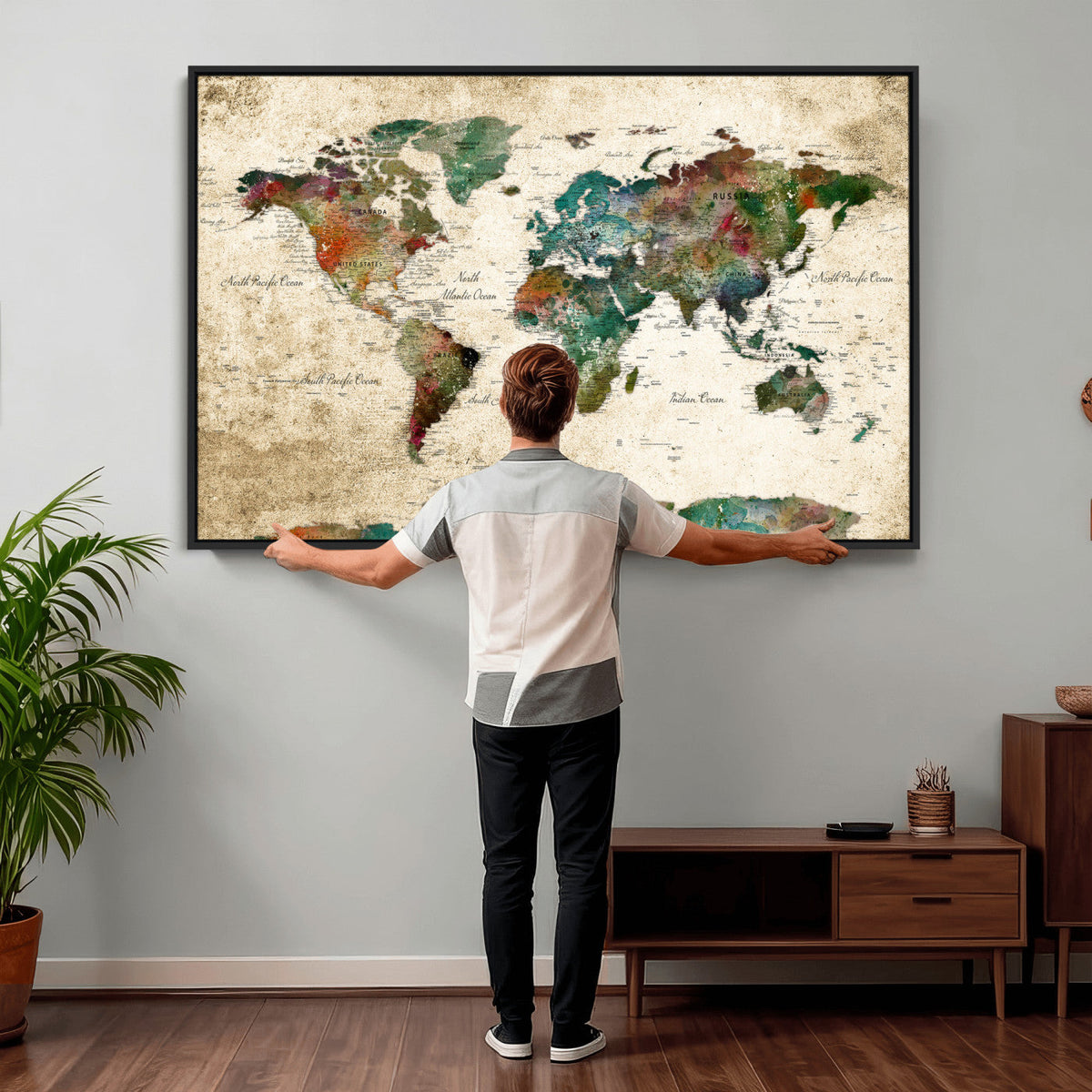 World Map Canvas Print – Framed Detailed Map of the World