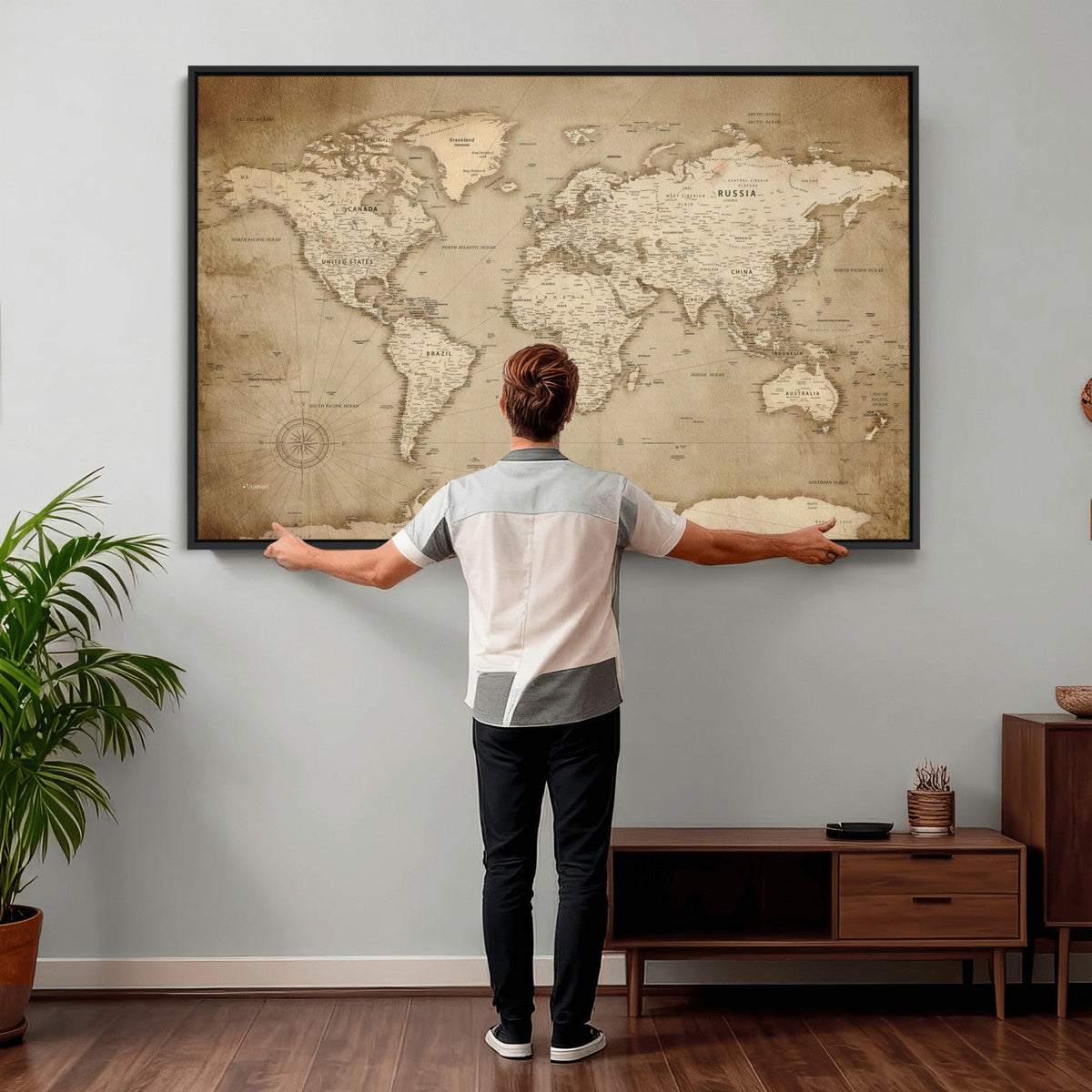 Colorful Watercolor World Map Canvas Wall Art – Framed