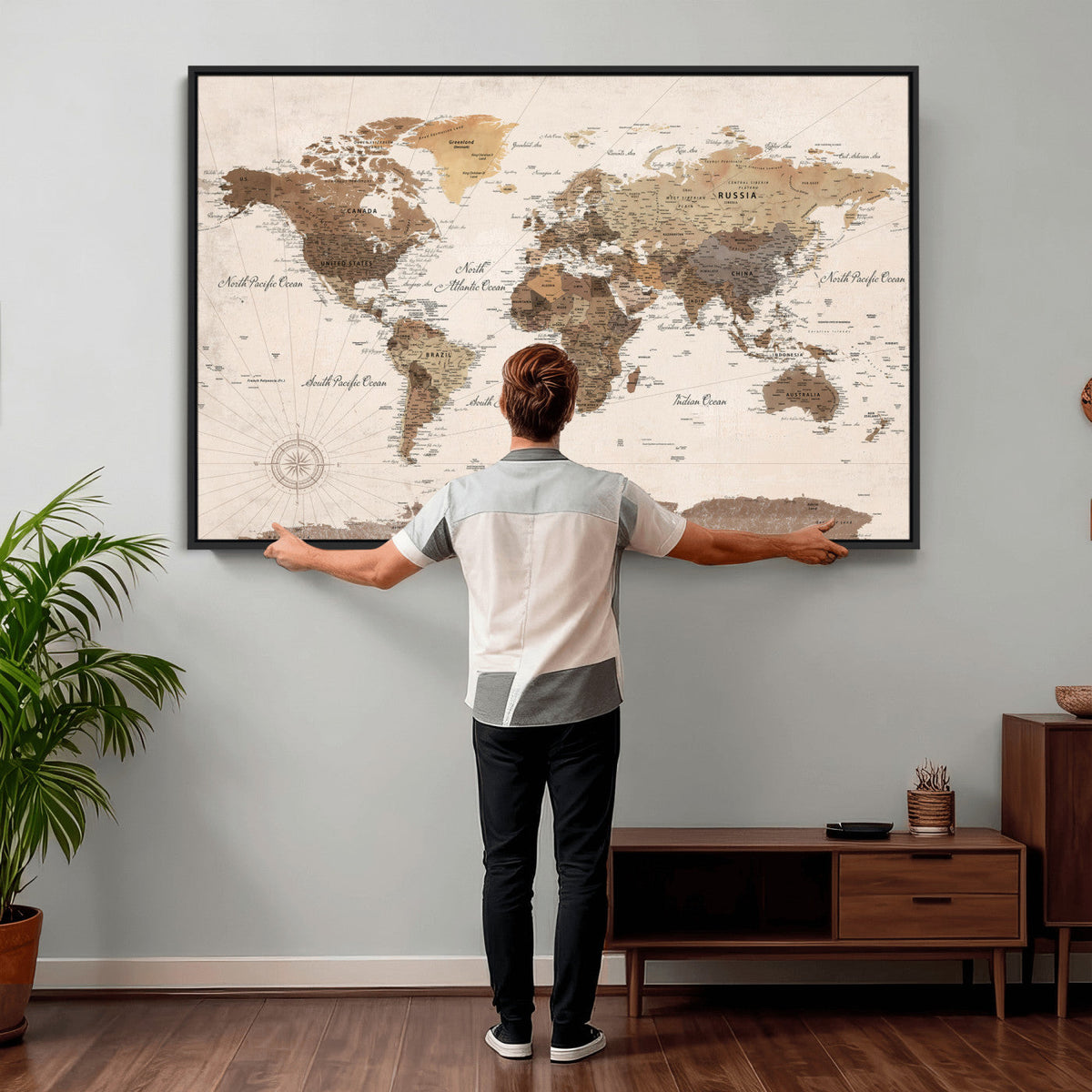 World Map Canvas Print – Framed Detailed Map of the World