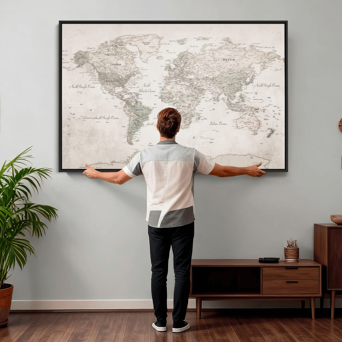 Antique Style World Map Canvas Print - Vintage Detailed