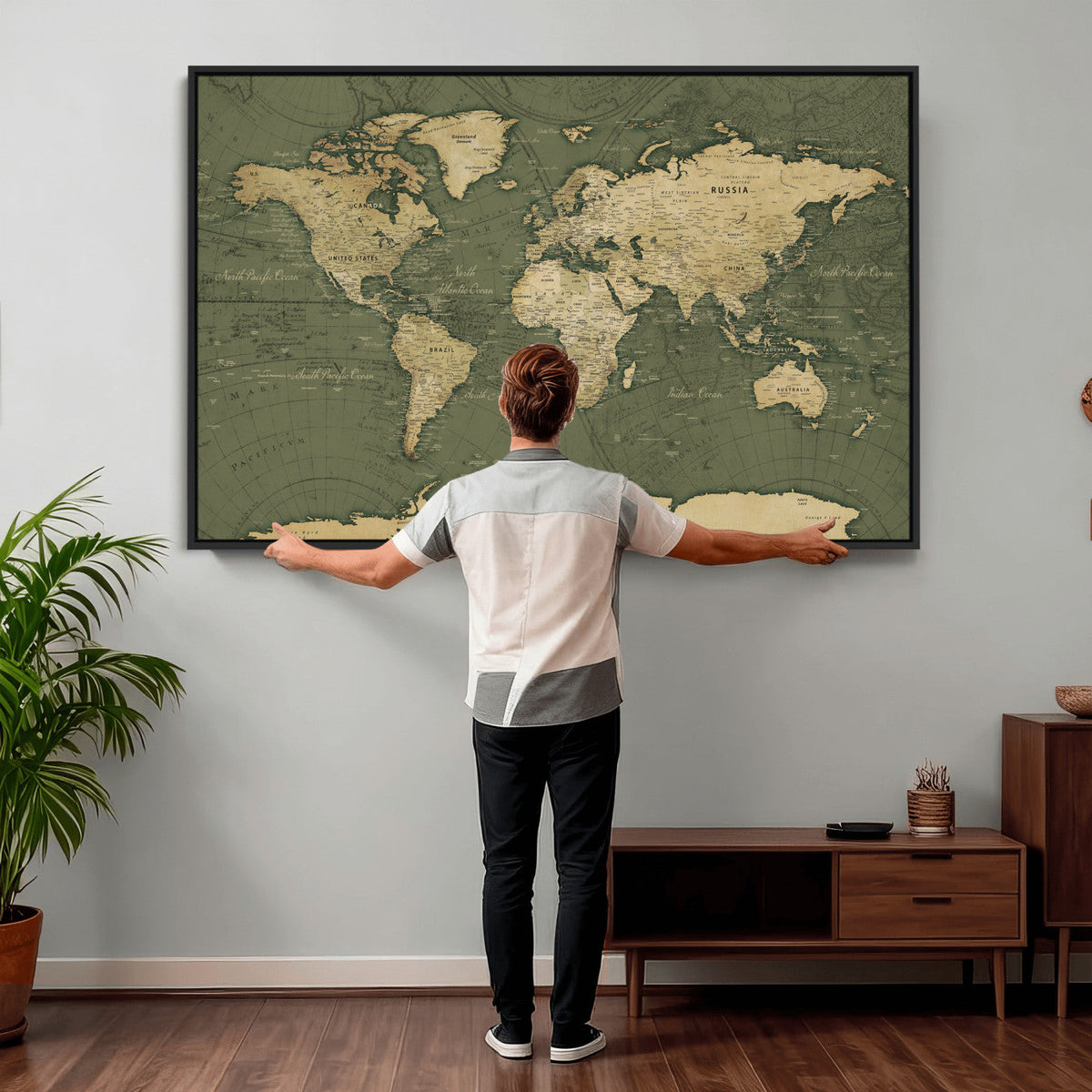 Large World Map Canvas Wall Art Print for Study Room Decor -