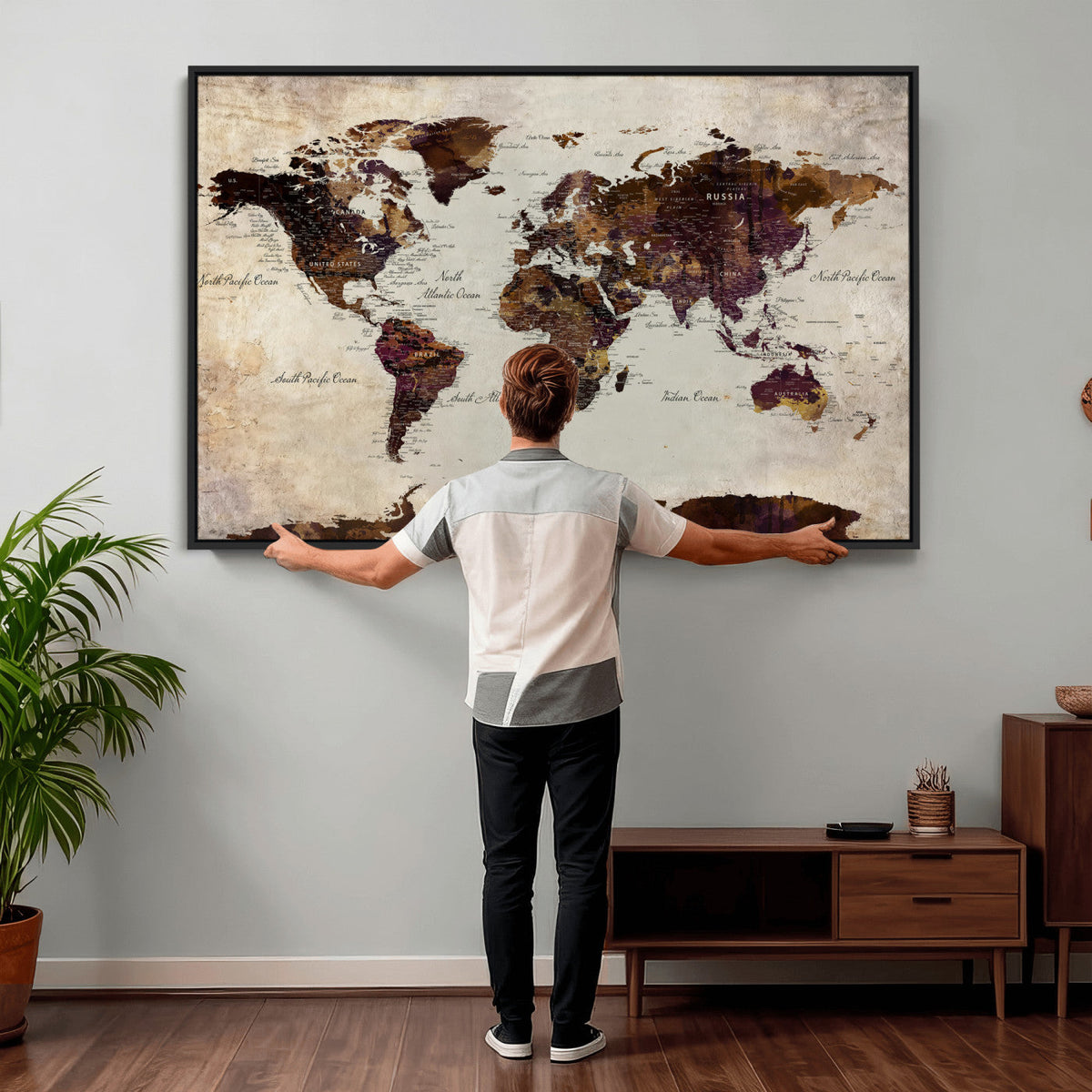 World Map Canvas Triptych – Colorful Global Wall Art for