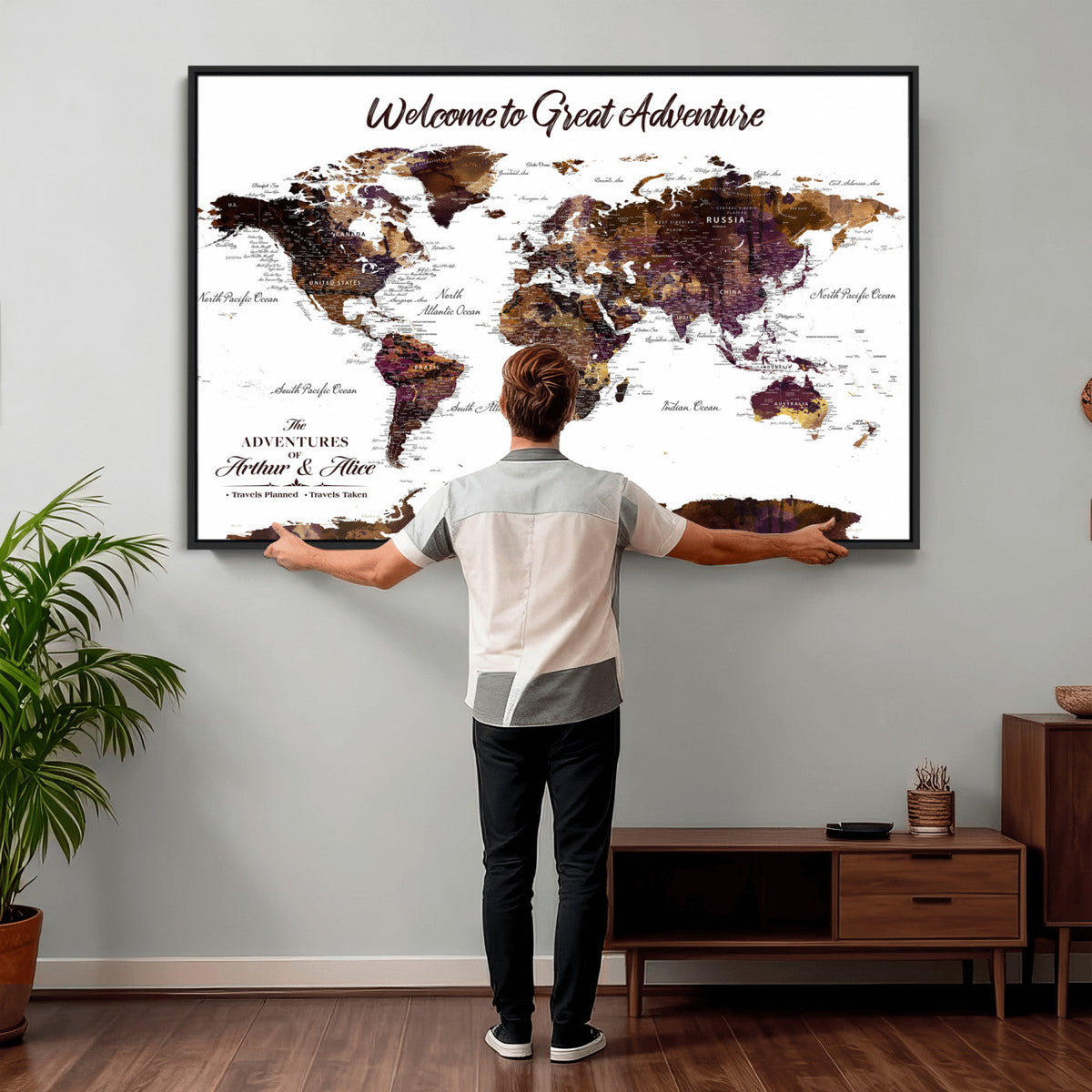 Custom Push Pin World Map Wall Art Canvas Print –