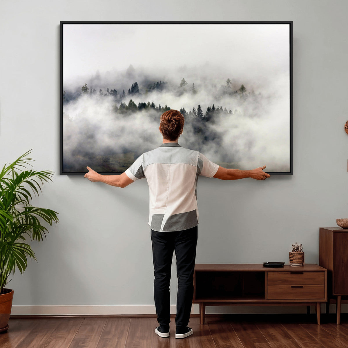 Foggy Forest Wall Art Canvas Print, Misty Pine Tree