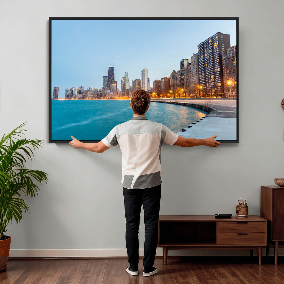 Chicago Wall Art Canvas Print, Chicago City Downtown Night