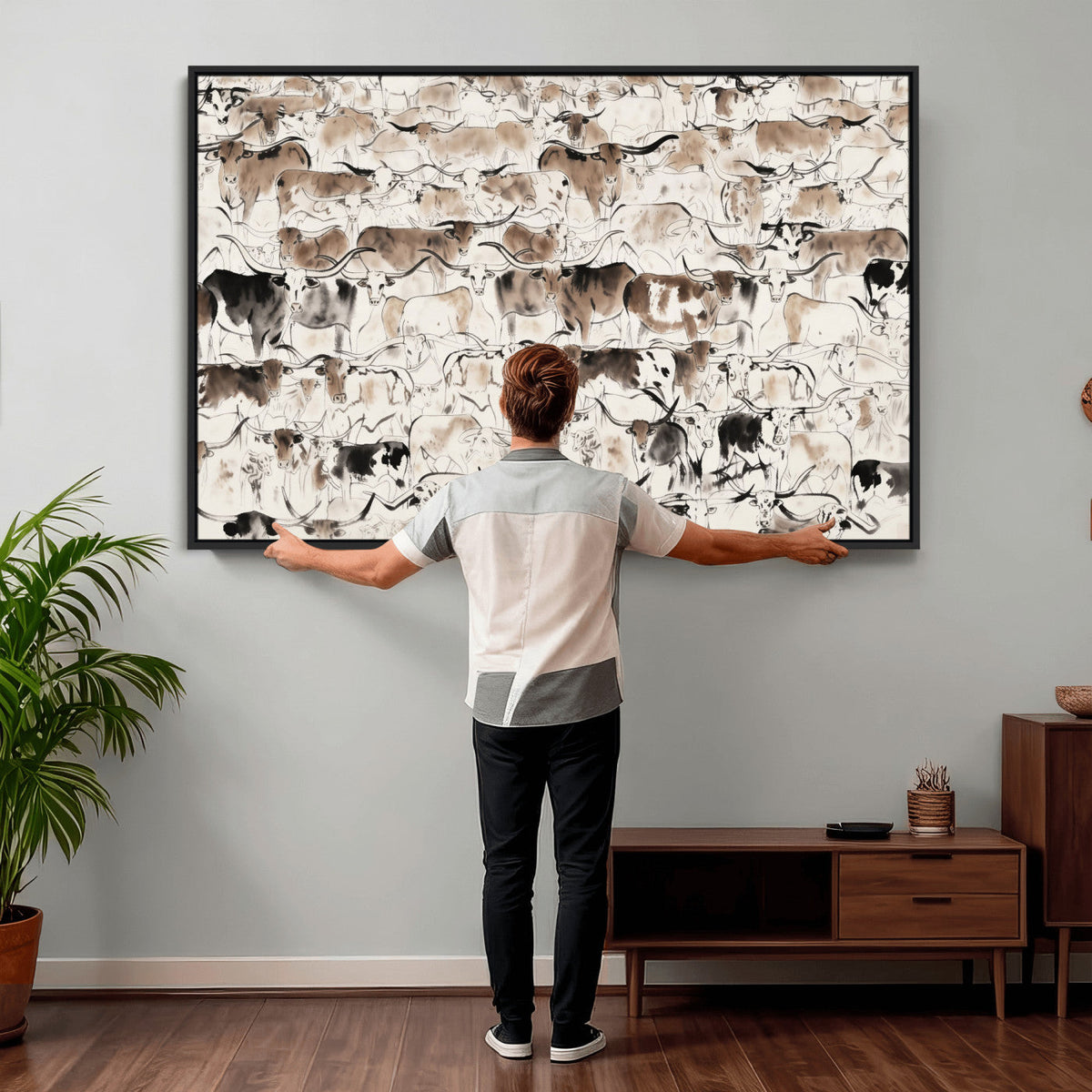 Abstract Texas Cow Canvas Print for Cabin and Western Home