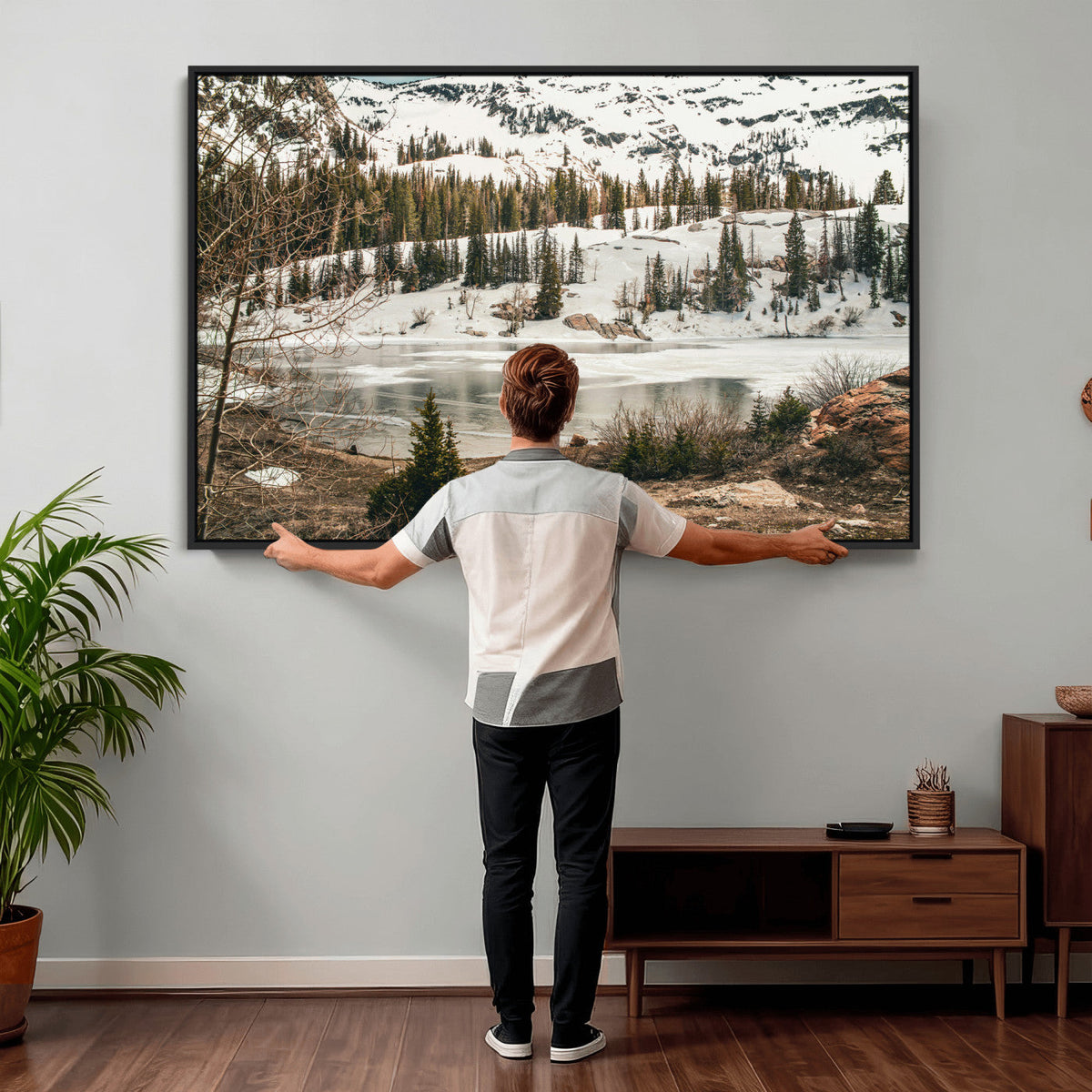 Snowy Mountain Landscape Wall Art Canvas Print, Alpine Pine