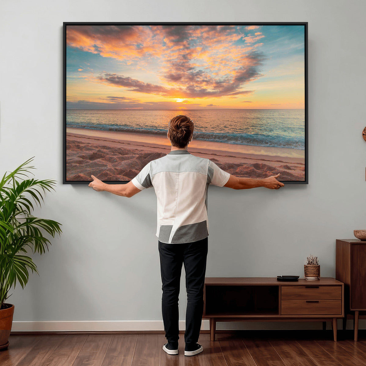 Sunset Beach Wall Art Canvas Print – Soft Coastal