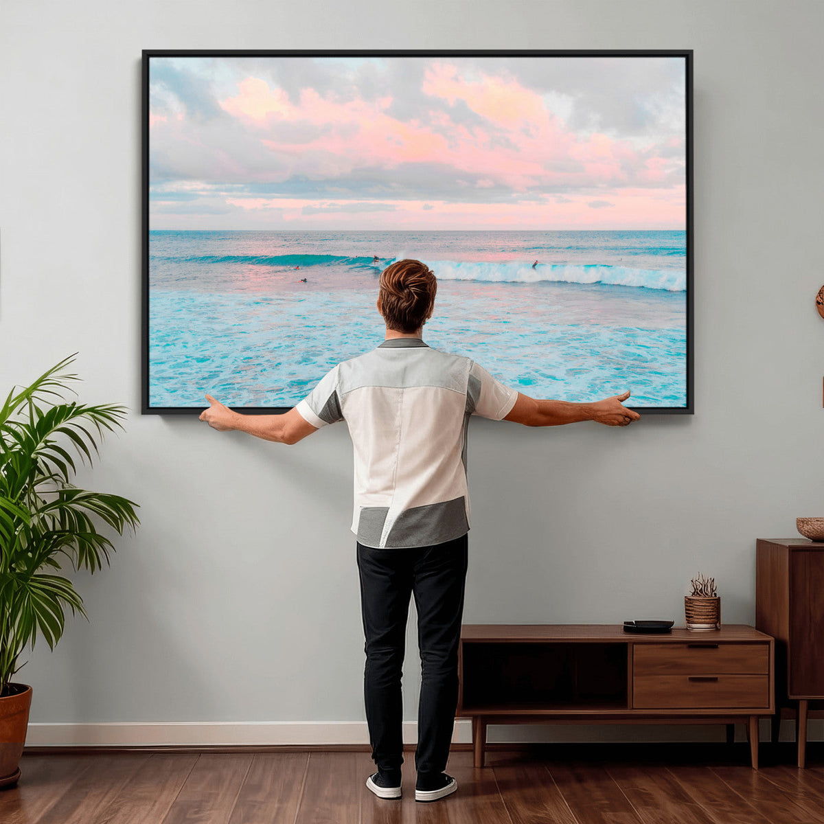 Ocean Wave Wall Art Canvas Print, Pastel Surf Seascape