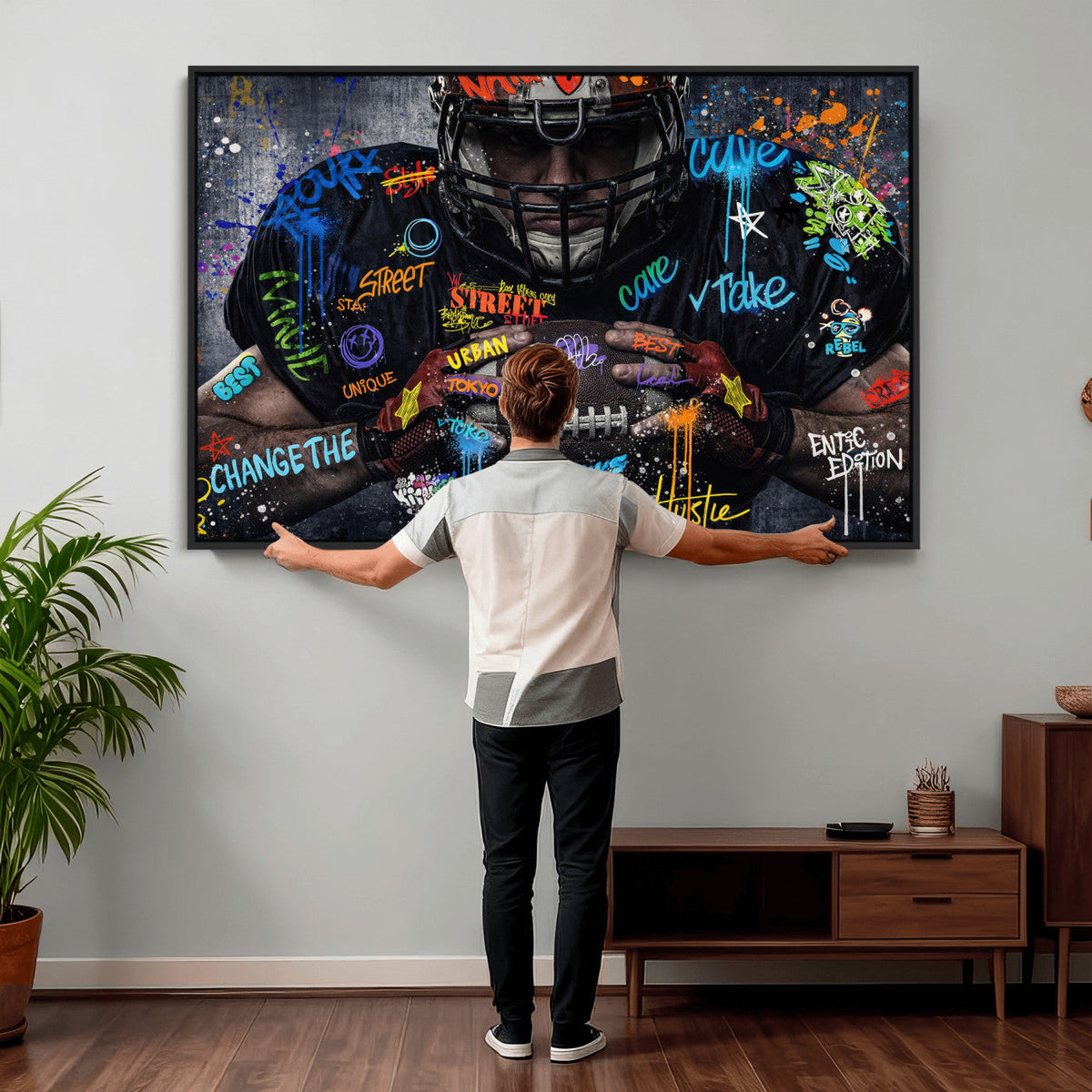 Graffiti American Football Player Street Art Wall Art Canvas