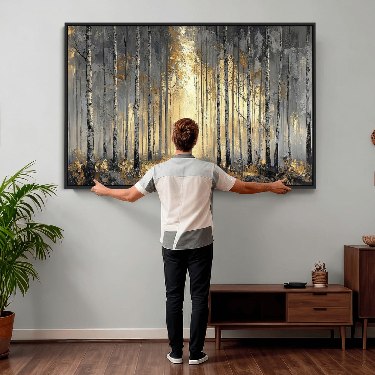 Abstract Birch Forest Wall Art Canvas Print – Modern Neutral