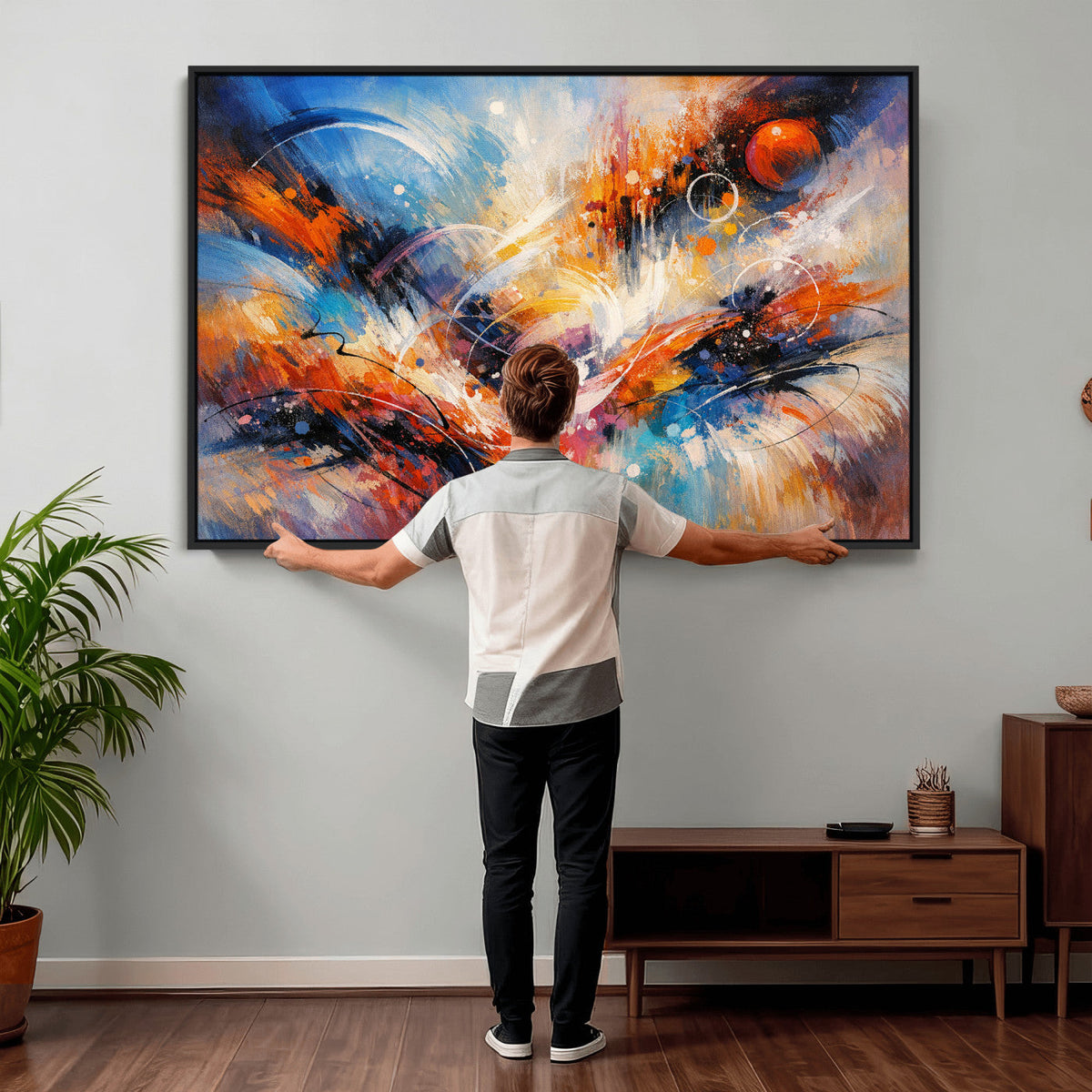 Lyrical Abstraction Wall Art Canvas Print, Orange Blue