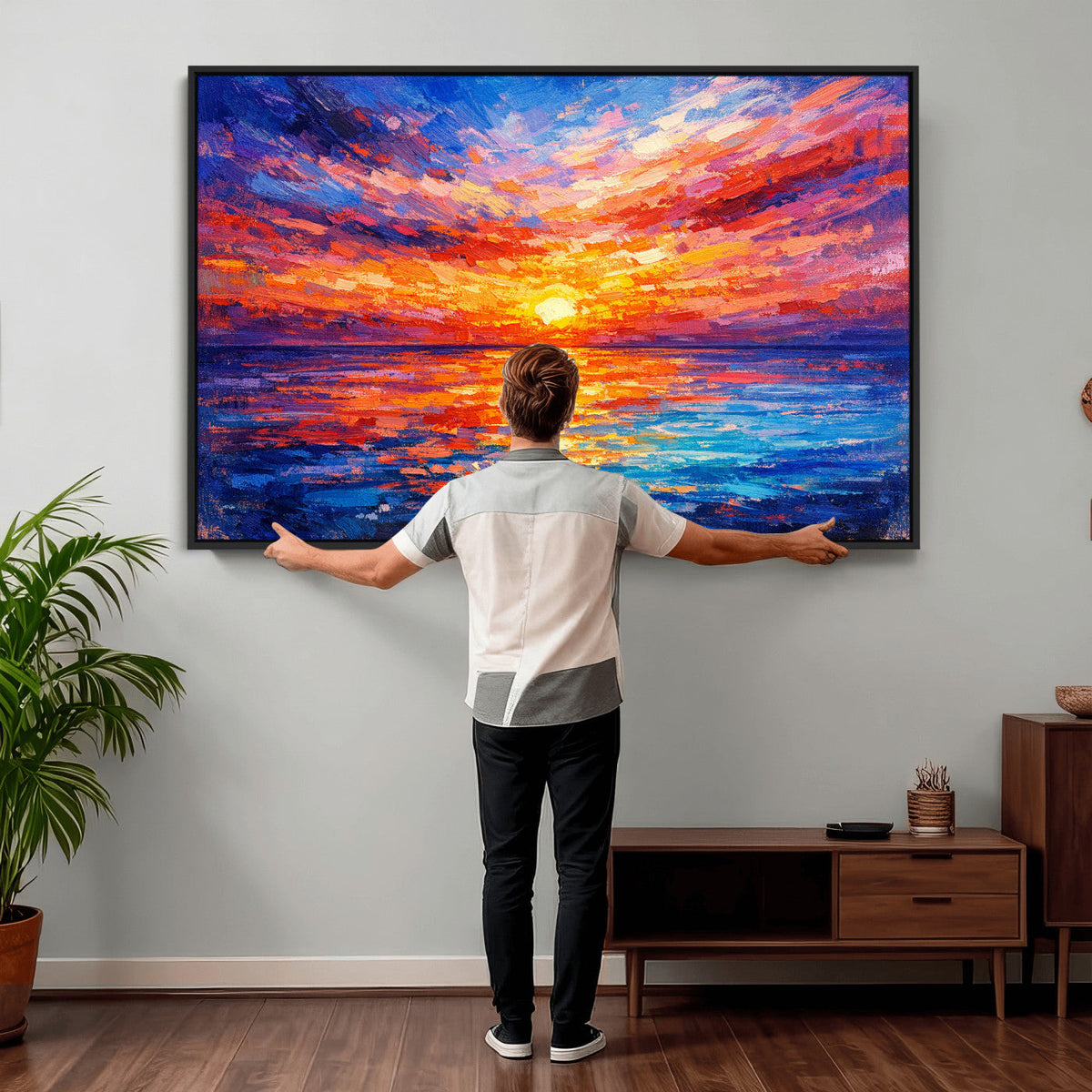 Colorful Knife Ocean Sunset Canvas — Orange Pink Teal
