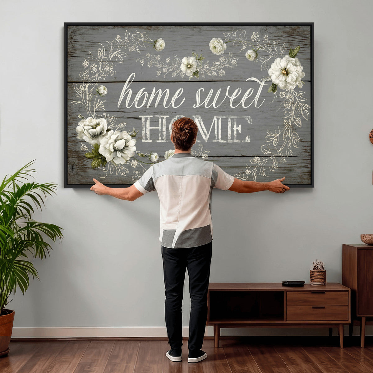 Home Sweet Home Wall Art Canvas Print, Floral Farmhouse